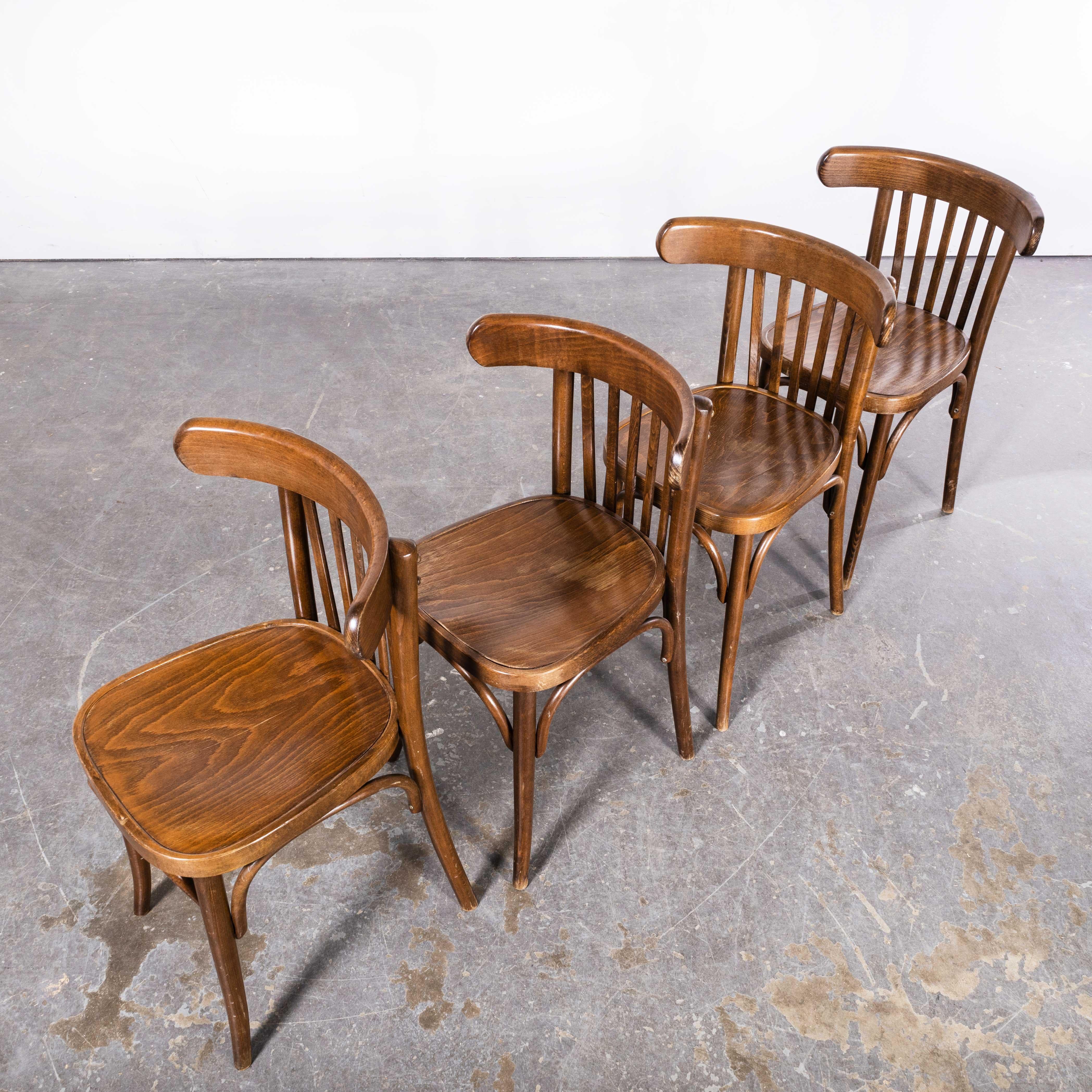 Beech 1950s Baumann Walnut Crescent Back Bistro Dining Chair - Set of Four