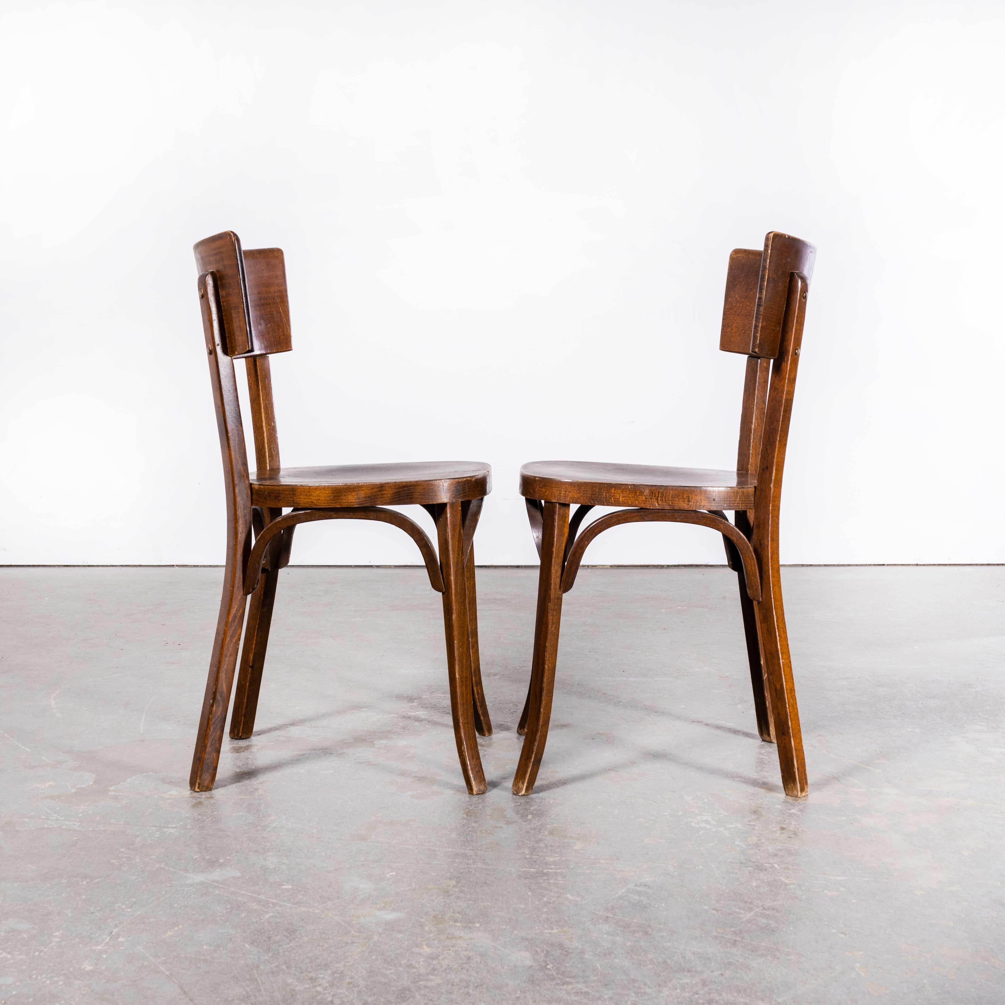 French 1950s Baumann Walnut Deep Back Bistro Dining Chair - Pair