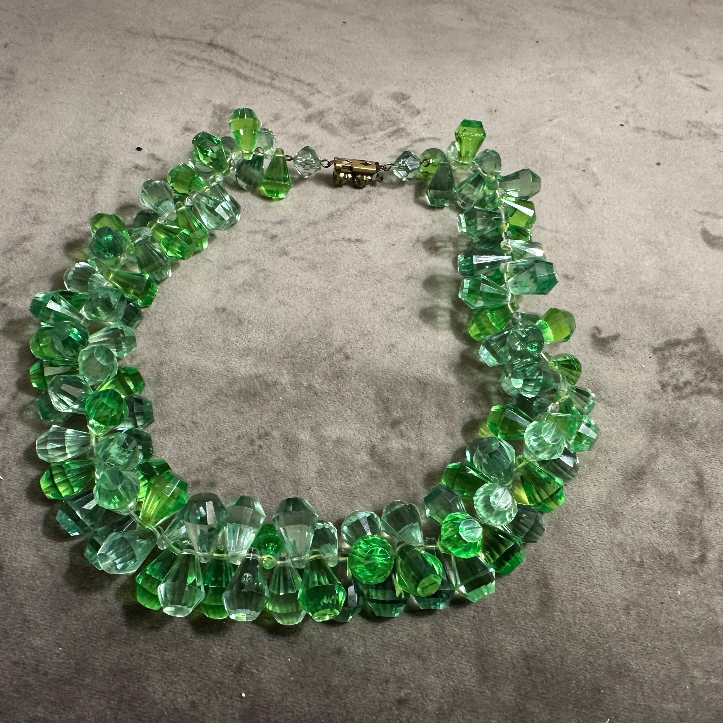 Retro 1950s Beaded green Crystal Italian Necklace For Sale