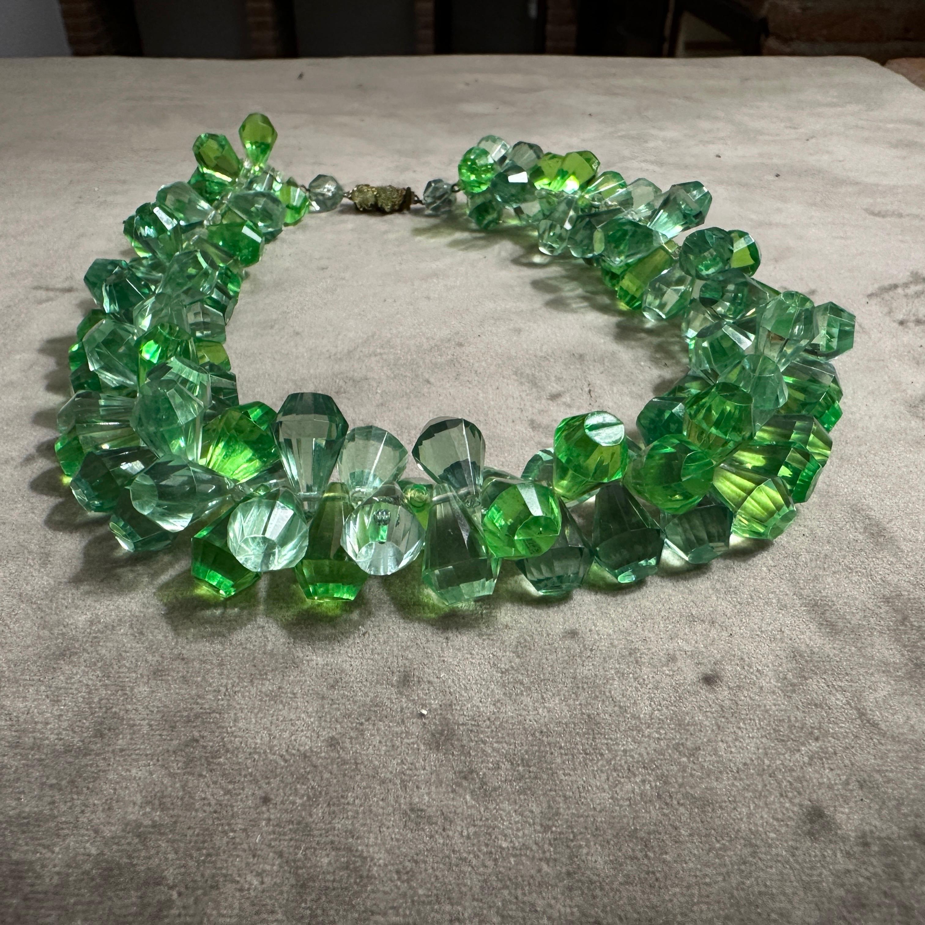 Women's 1950s Beaded green Crystal Italian Necklace For Sale