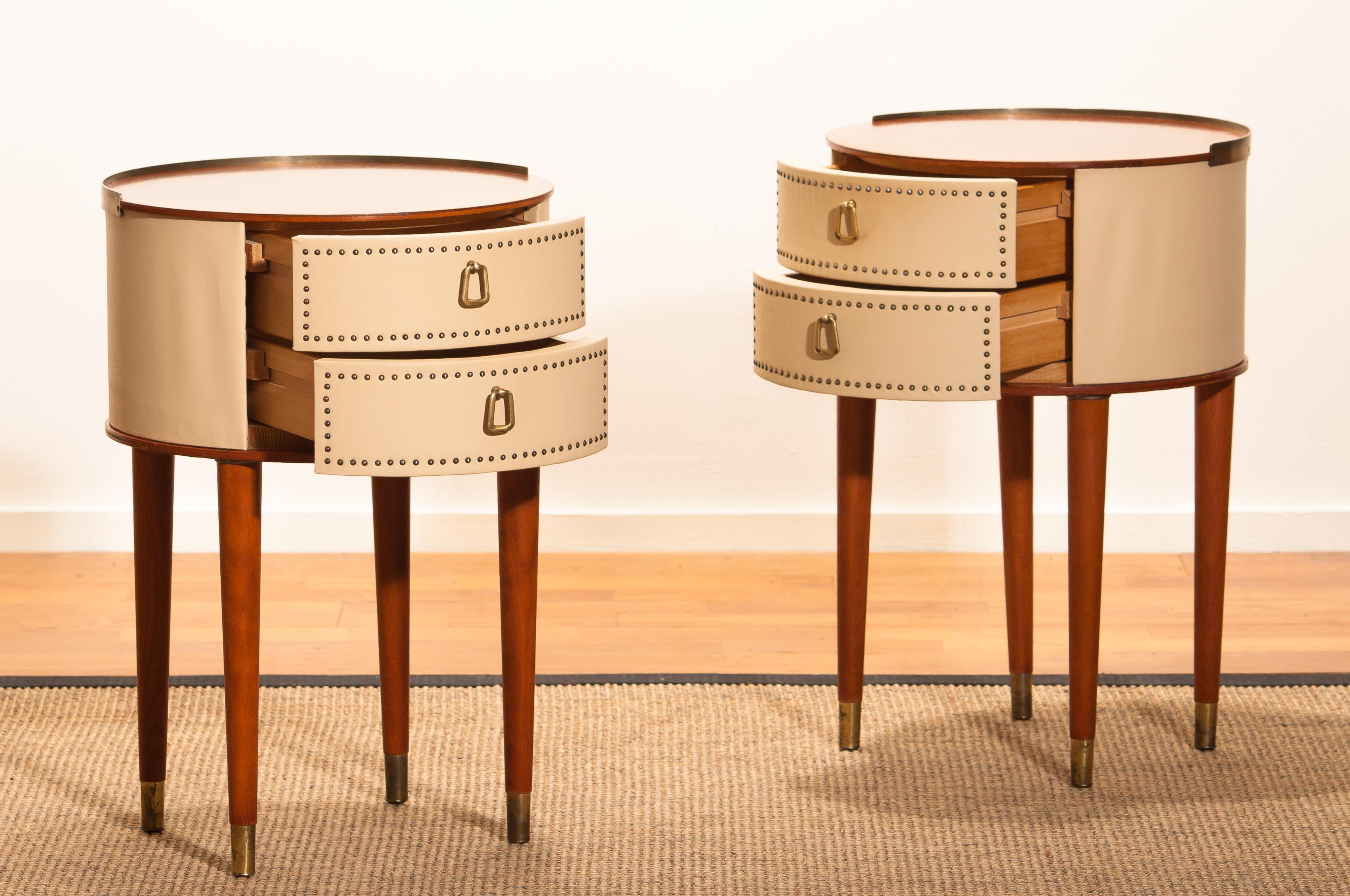 Swedish 1950s, Bedside Tables in Mahogany and Brass by Halvdan Pettersson, Tibro, Sweden