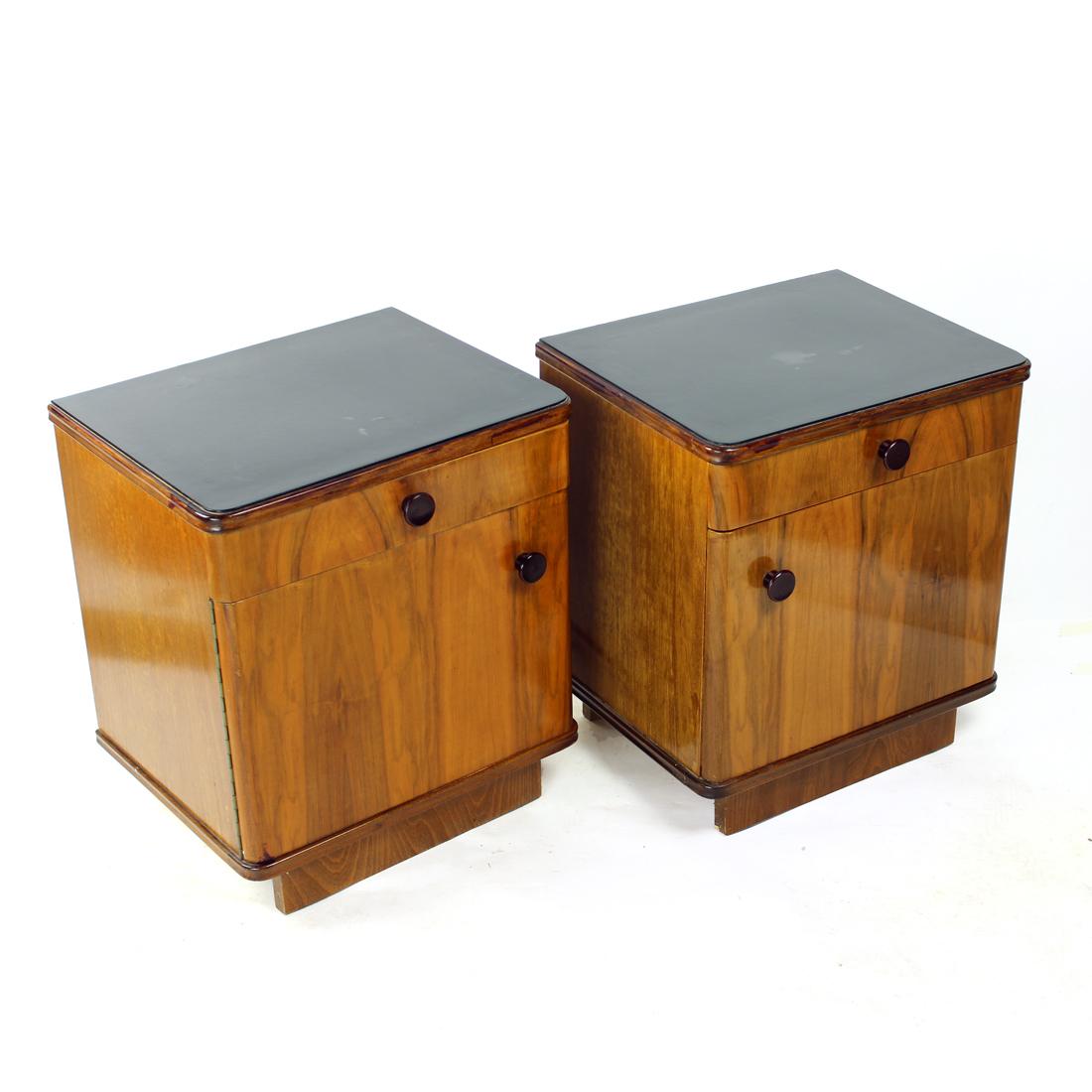 1950s Bedside Tables In Walnut, Czechoslovakia For Sale 4