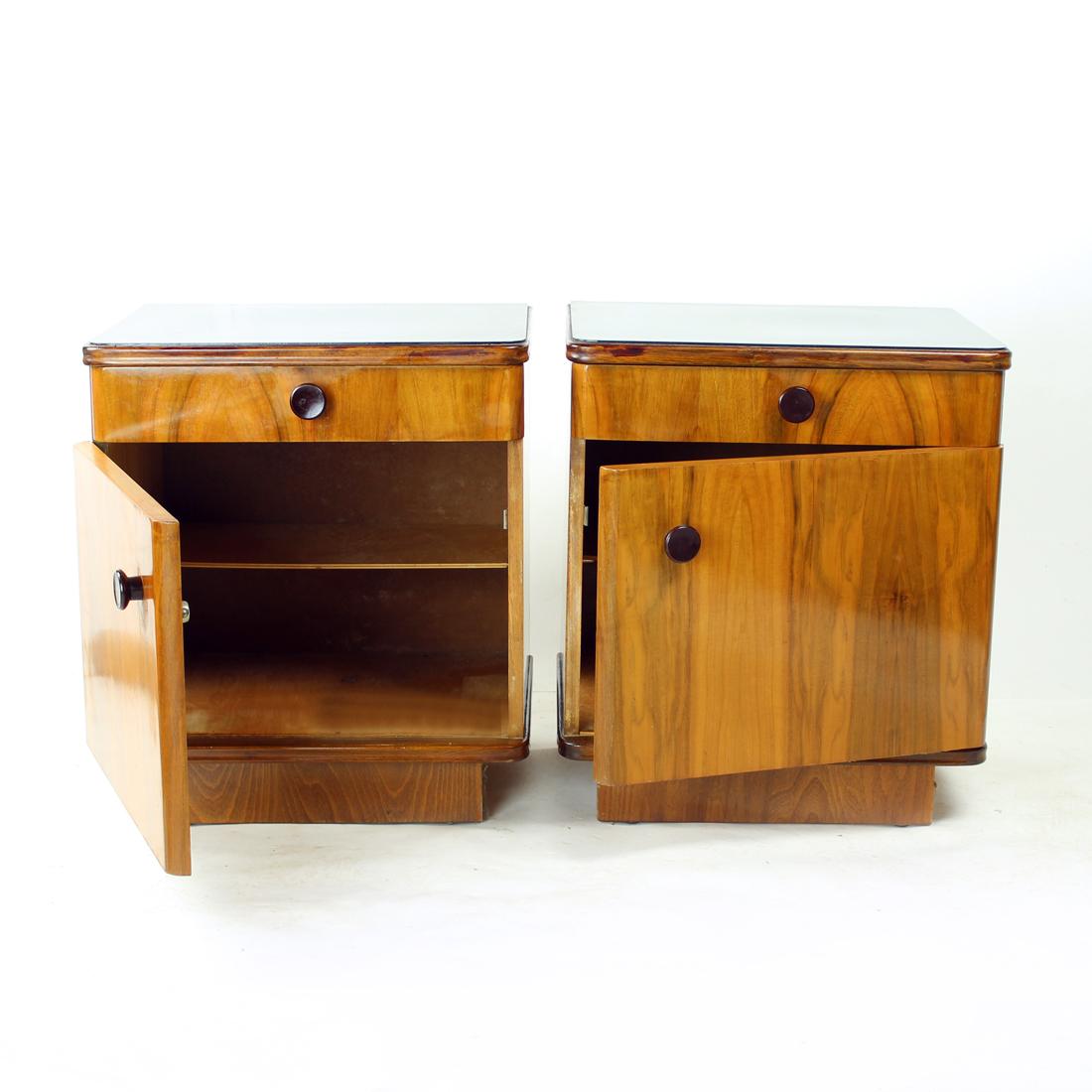 1950s Bedside Tables In Walnut, Czechoslovakia In Good Condition For Sale In Zohor, SK