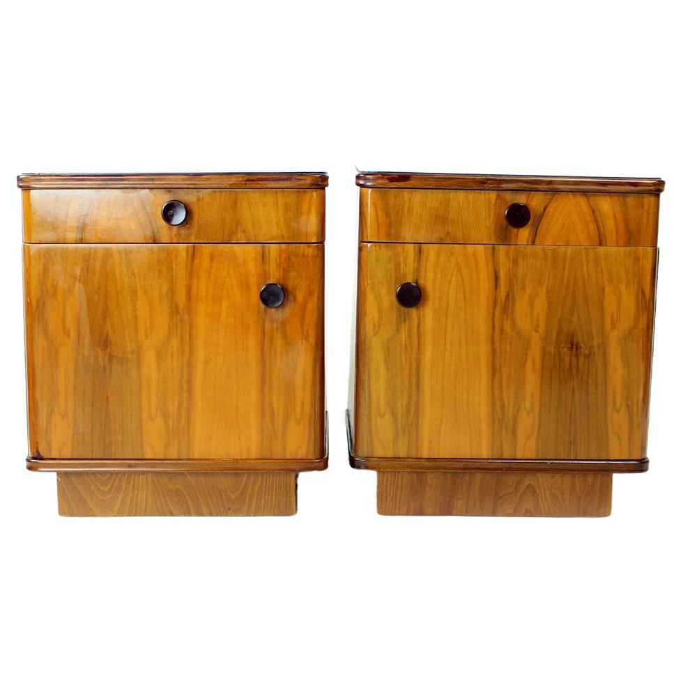 1950s Bedside Tables In Walnut, Czechoslovakia For Sale