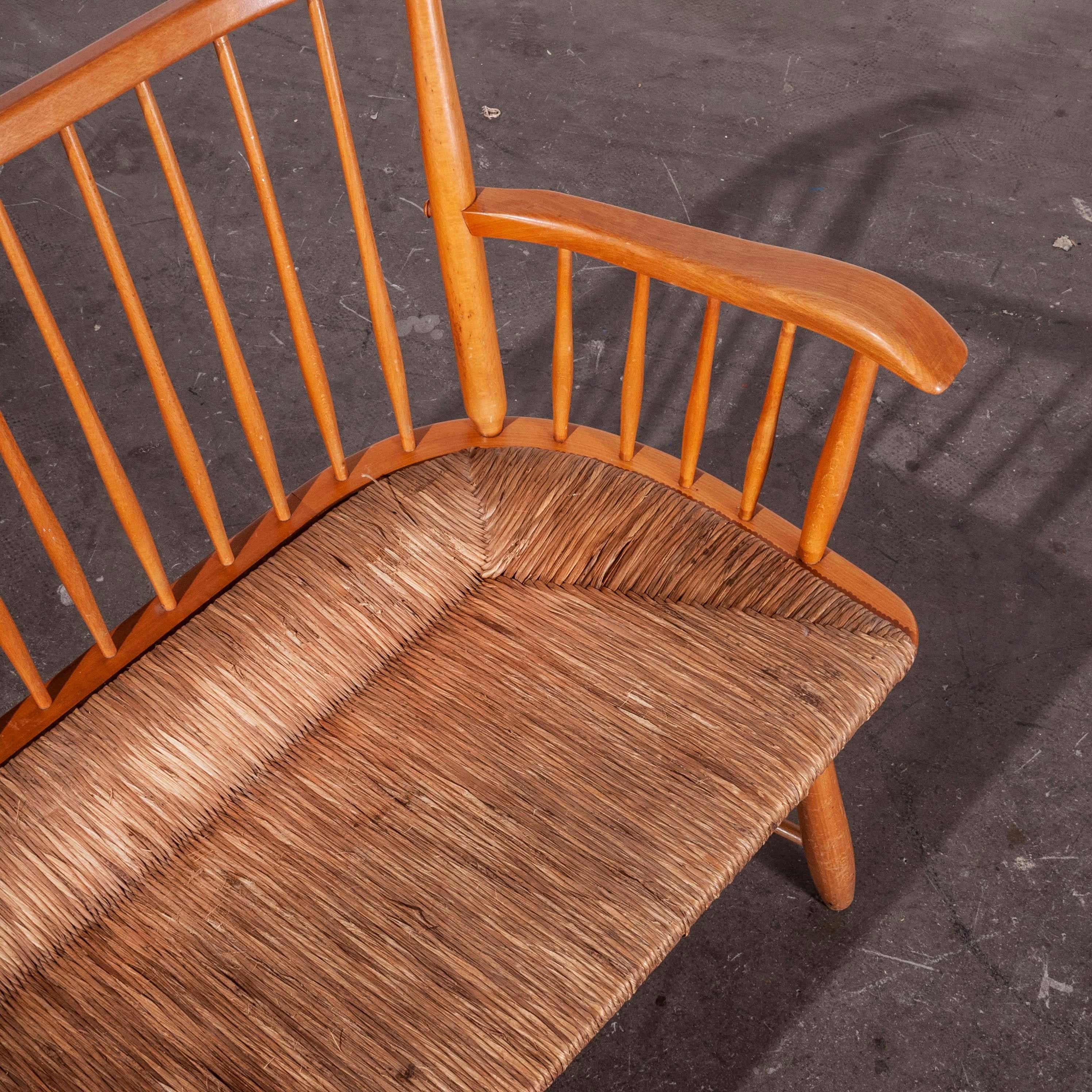 1950s Beech Bench, Sofa and Chair Set with Rush Seats, Arno Lambrecht for WK 9