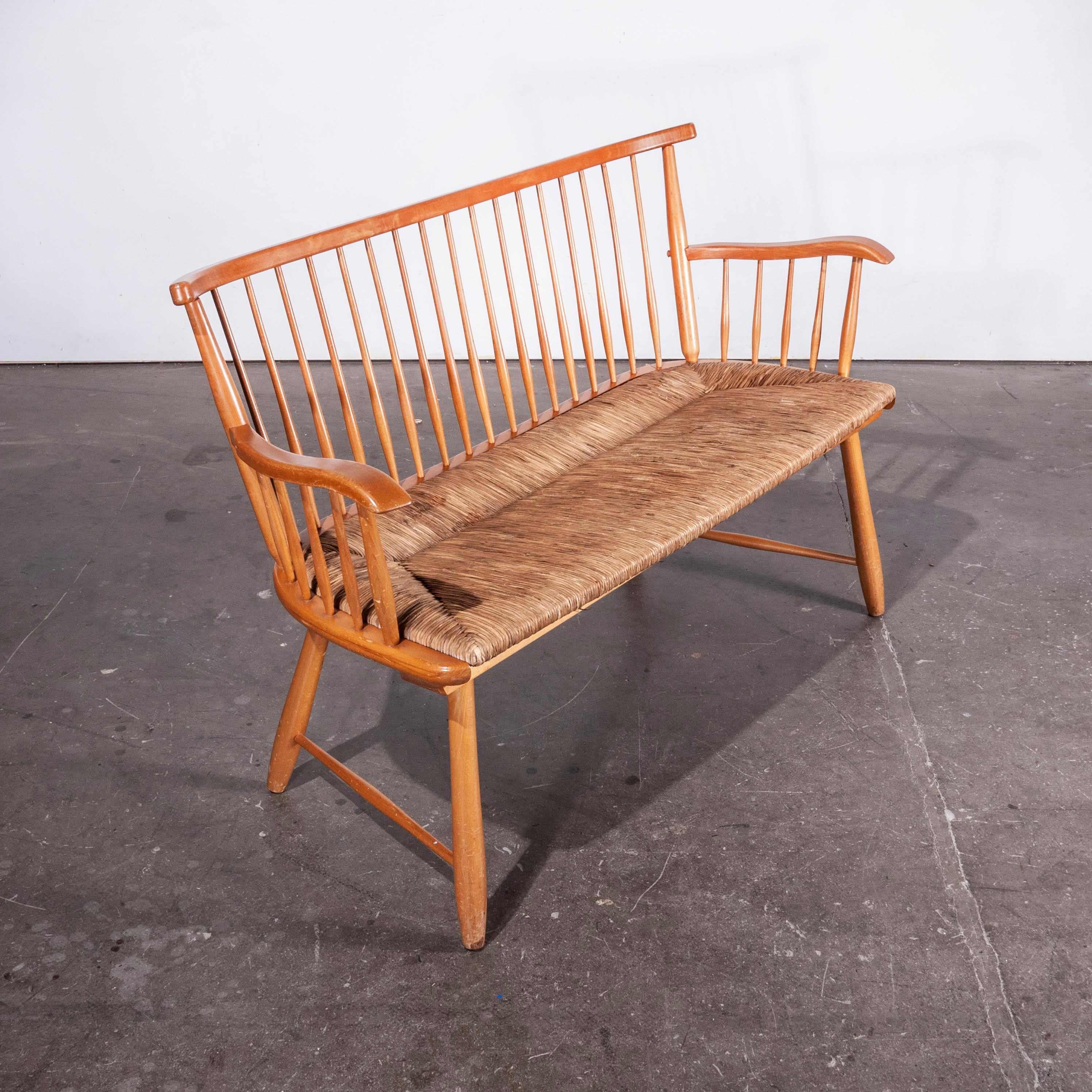 1950s beech bench – sofa and chair set with rush seats – Arno Lambrecht for WK Mobel
1950s beech bench – sofa and chair set with rush seats. This set is in exceptional original condition, designed by Arno Lambrecht for WK Mobel. Strong beech frames