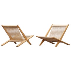 1950s Beige and Wooden Set of Easy Chairs by Poul Kjaerholm and Jorgen Hoj 'b'