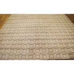 1950s Beige Cream Vintage Geometric Reed American Knotted Mid Century Modern Rug