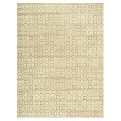 1950s Beige Cream Vintage Geometric Reed American Knotted Mid Century Modern Rug