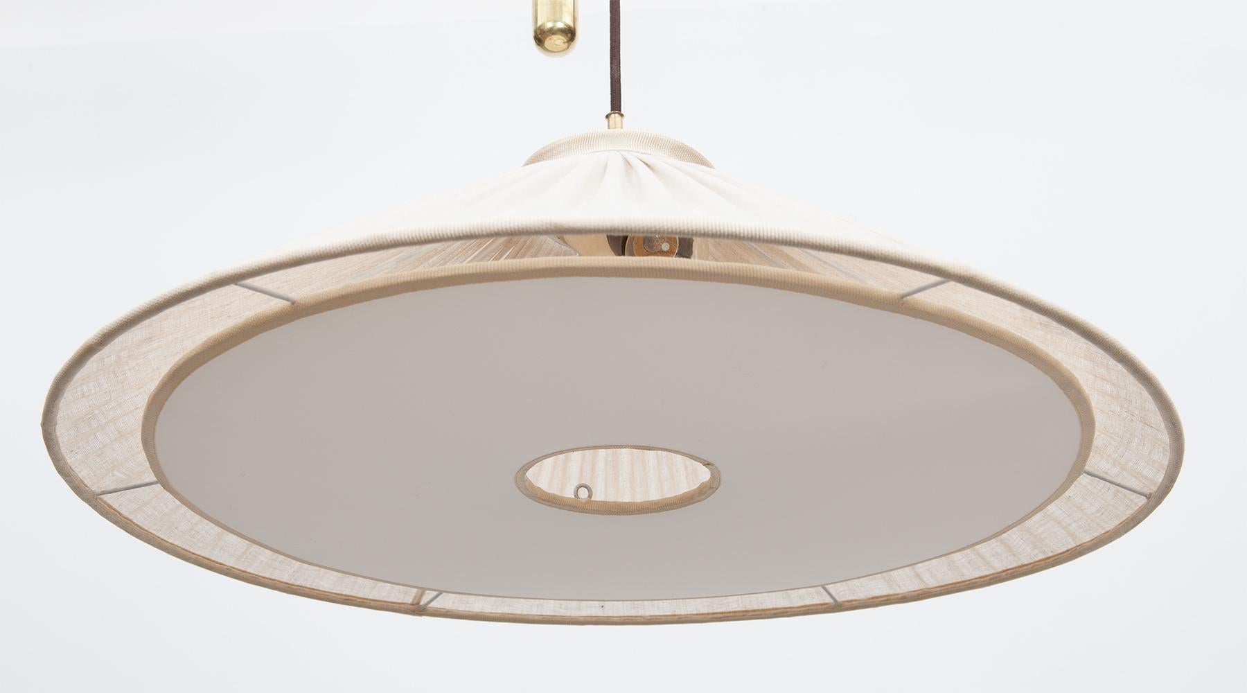 1950s Beige Fabric and Golden Brass Ceiling Lamp by Paavo Tynell 'e' 1