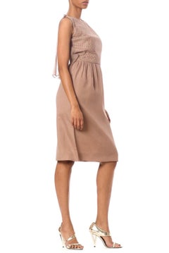 1950S Beige Silk Chiffon Criss Cross Bodice Dress