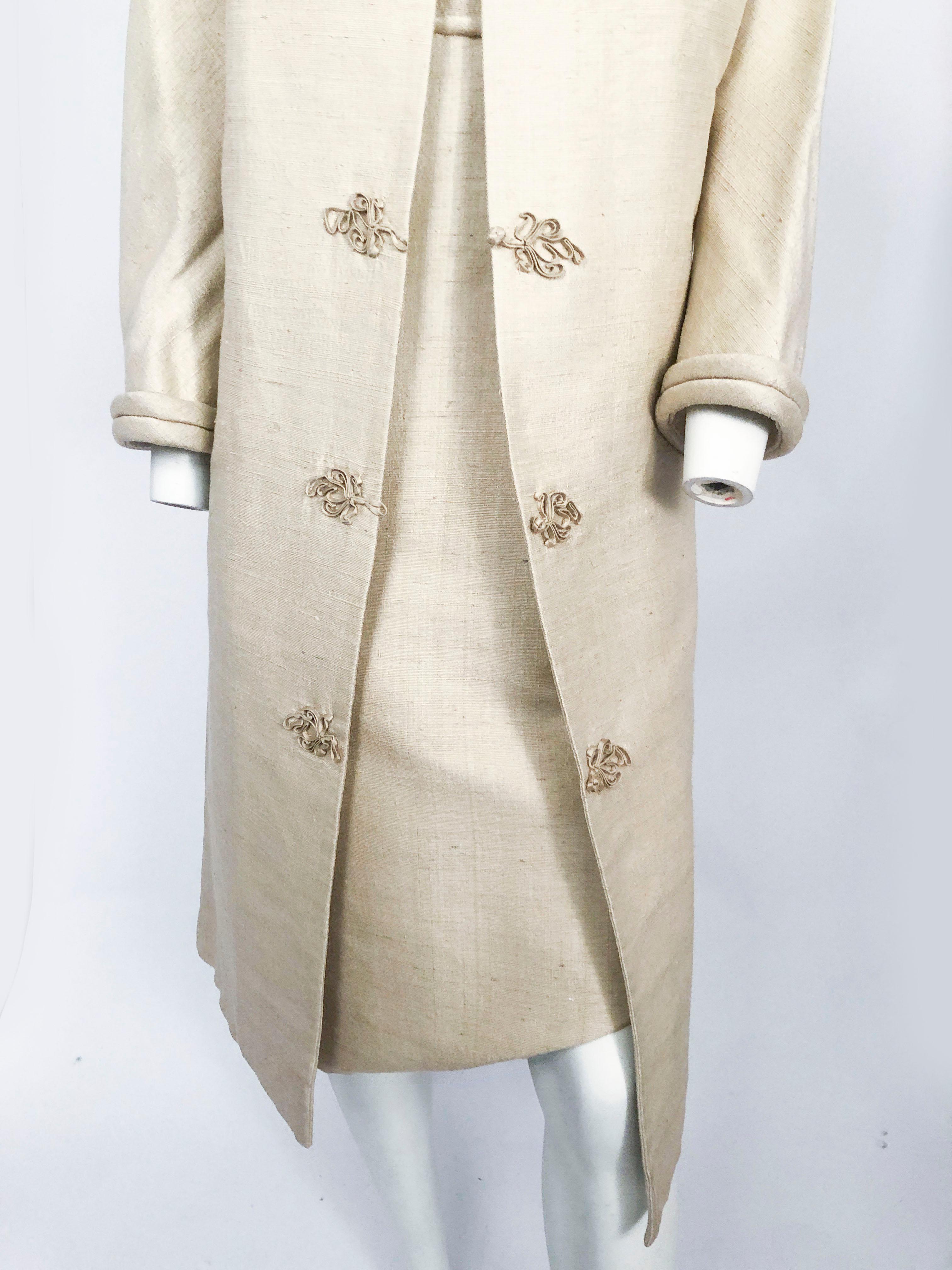 1950s Beige Silk Dress with Matching Swing Coat  In Good Condition In San Francisco, CA