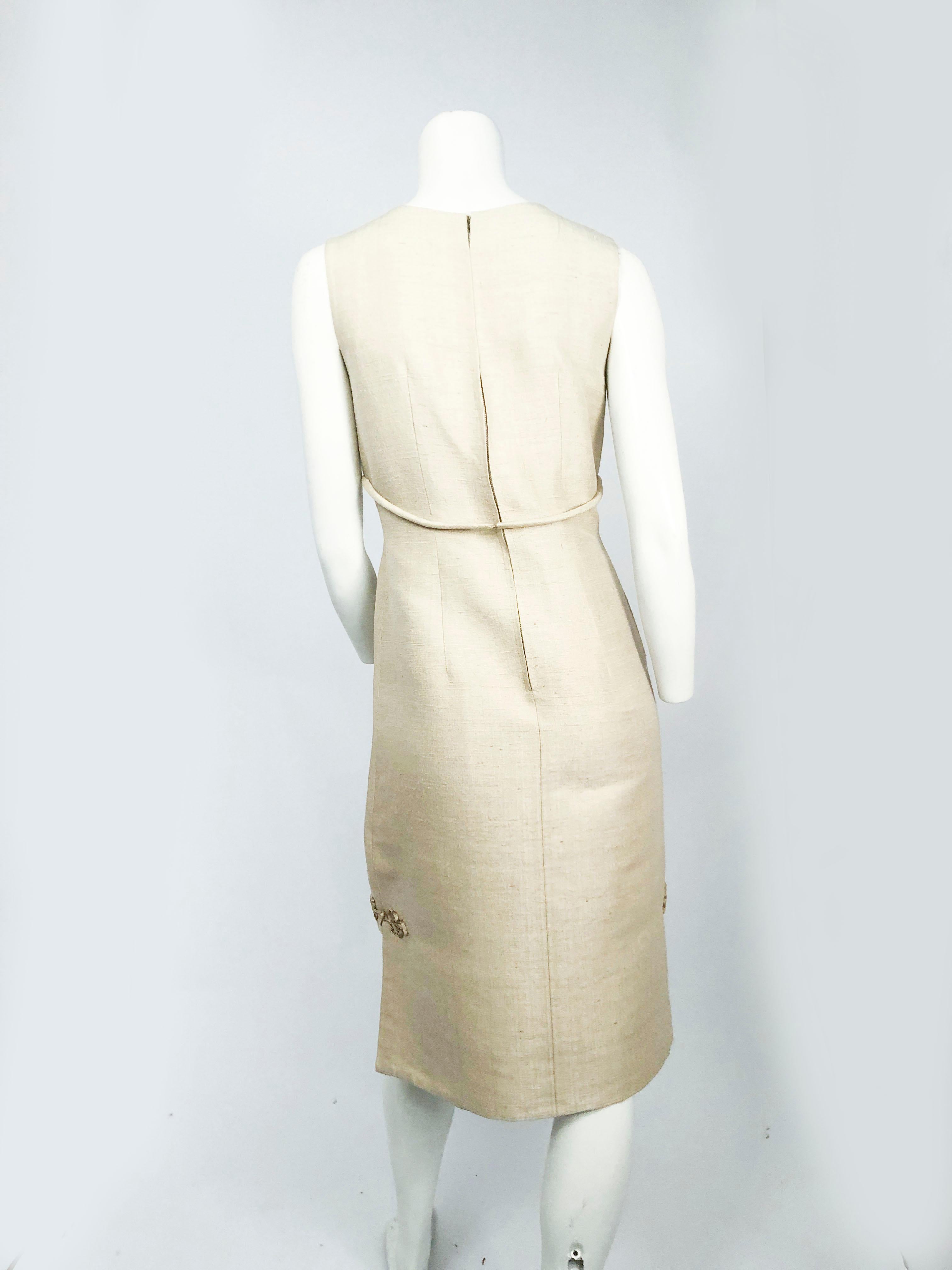 Women's 1950s Beige Silk Dress with Matching Swing Coat 