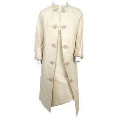 Vintage 1950s Beige Silk Dress with Matching Swing Coat