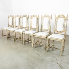1950s Belgian Bleached Oak Chairs with Upholstered Seats and Backs, Set of Six