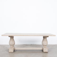 1950s Belgian Bleached Oak Table with Tulip Trestle Legs