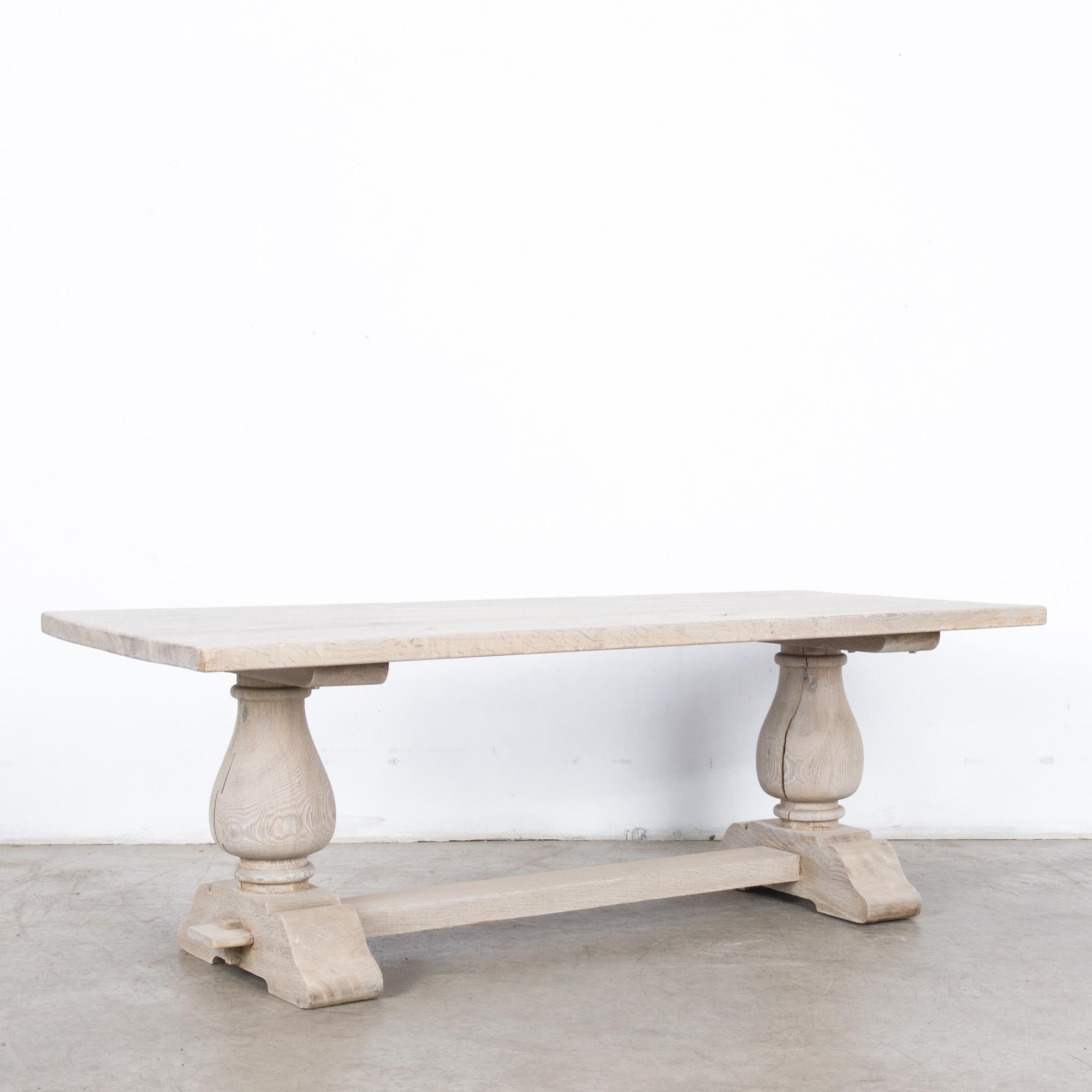 French Provincial 1950s Belgian Bleached Oak Table with Tulip Trestle Legs