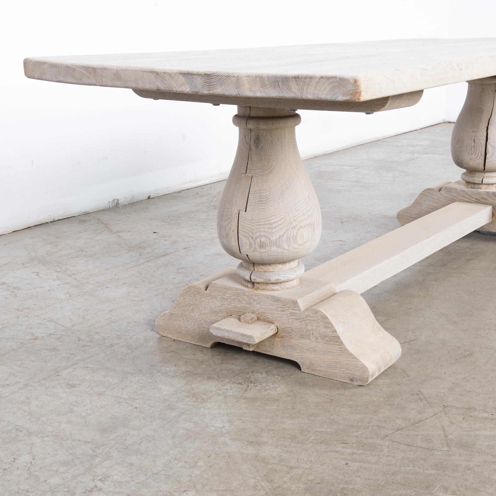 Mid-20th Century 1950s Belgian Bleached Oak Table with Tulip Trestle Legs
