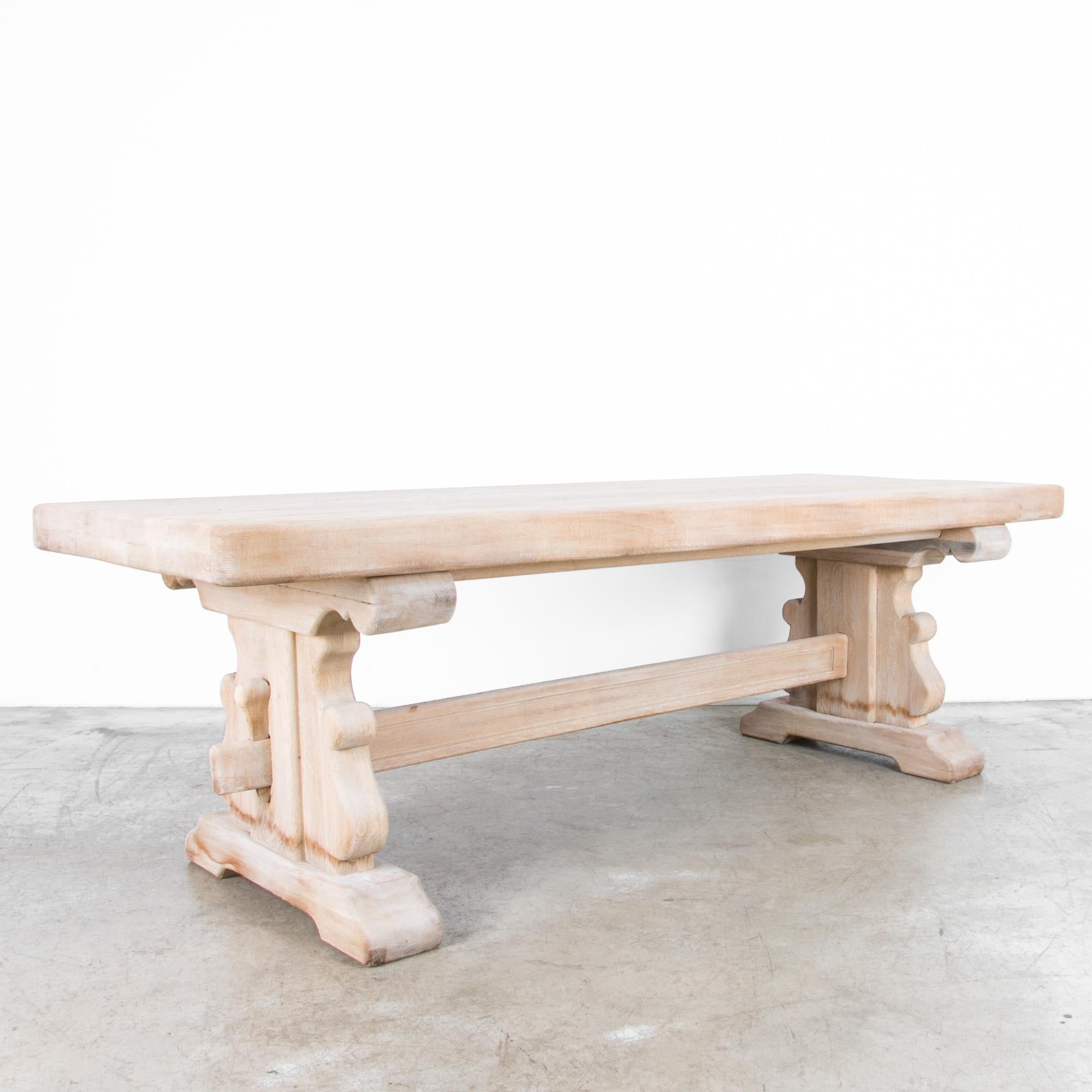 French Provincial 1950s Belgian Bleached Oak Trestle Table