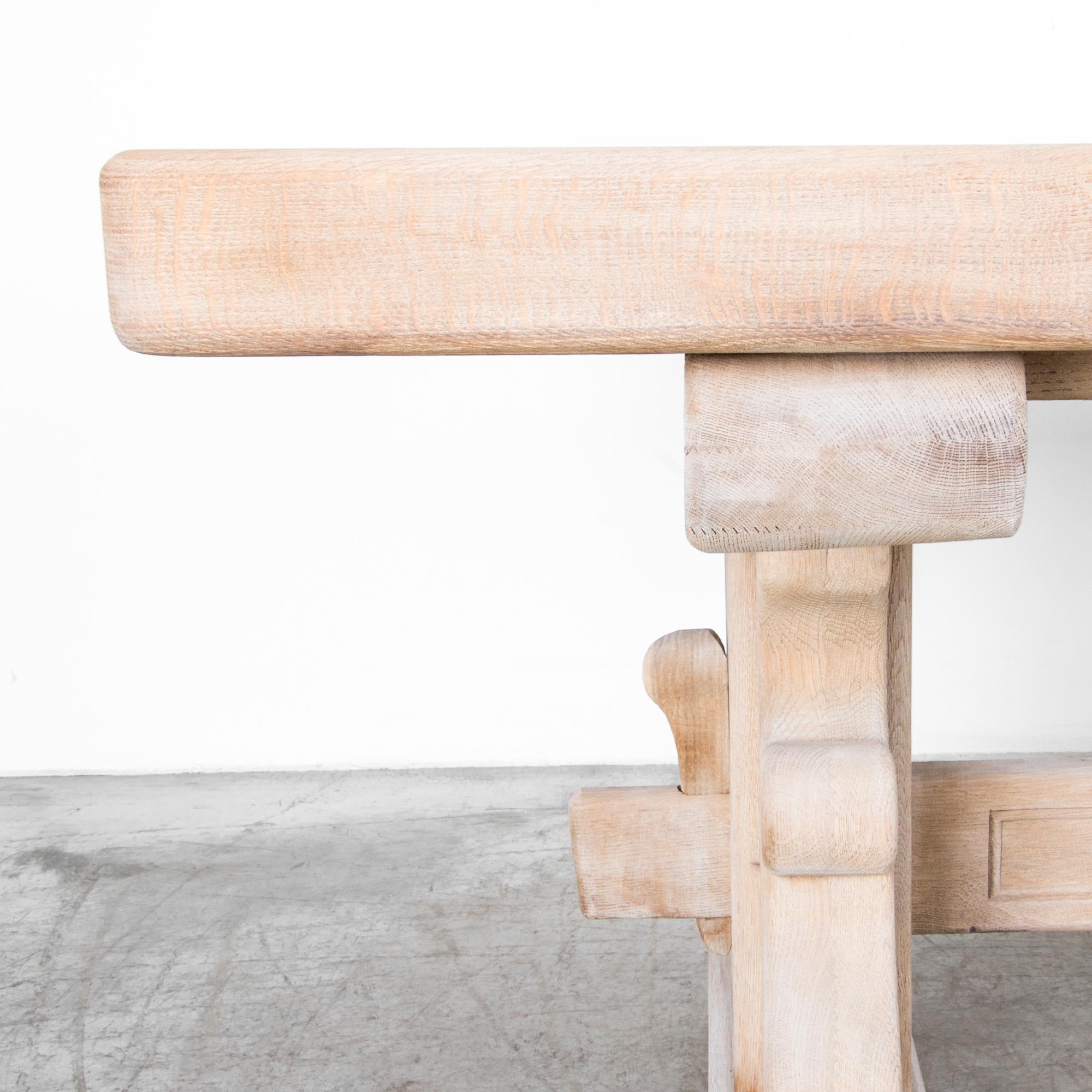 1950s Belgian Bleached Oak Trestle Table In Good Condition In High Point, NC
