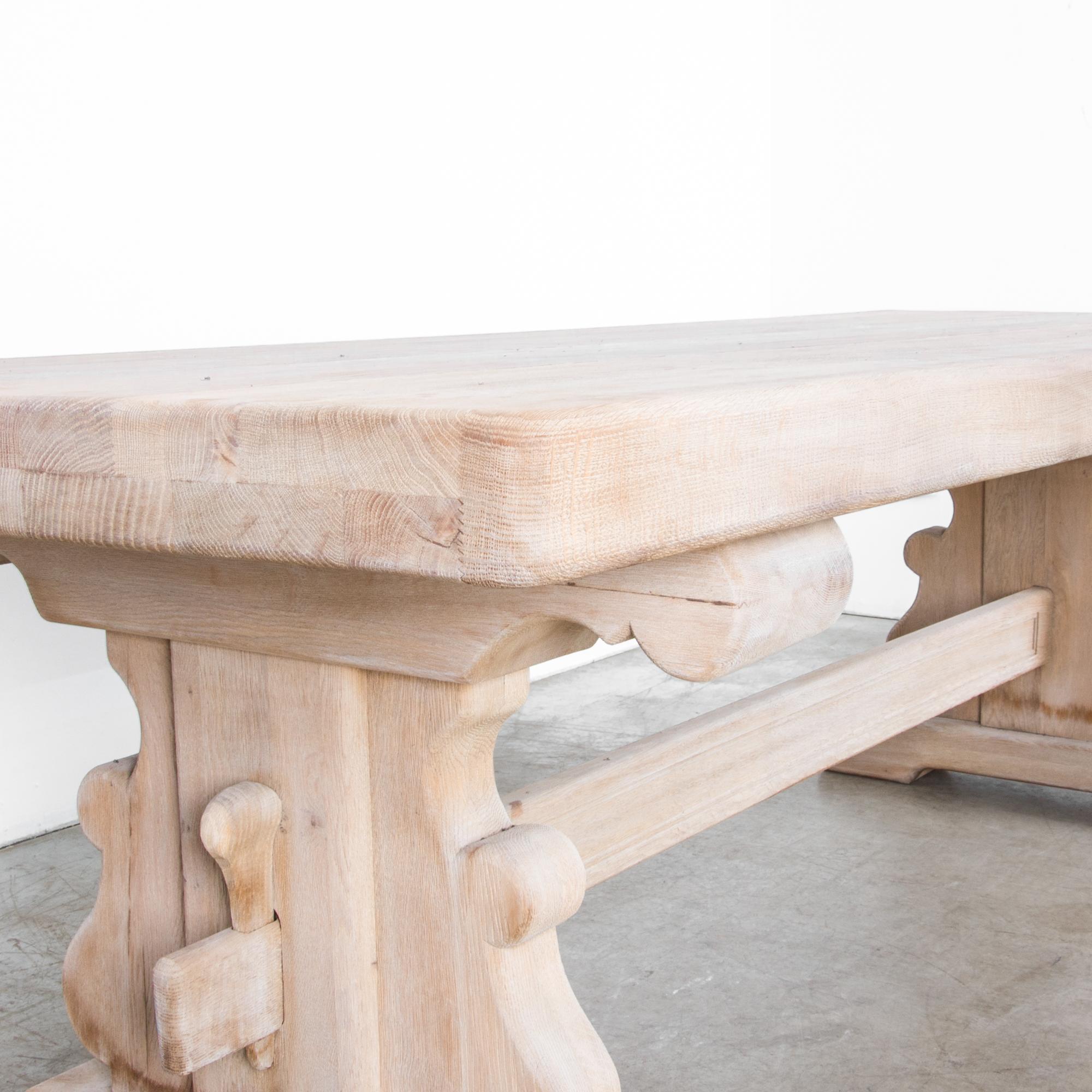Mid-20th Century 1950s Belgian Bleached Oak Trestle Table