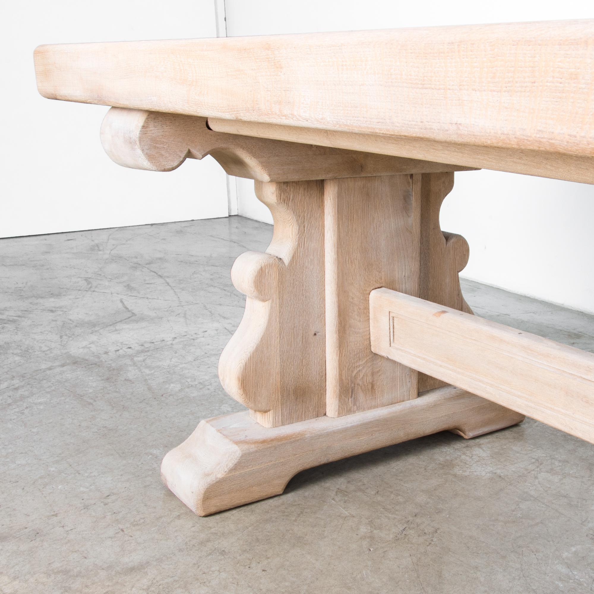 1950s Belgian Bleached Oak Trestle Table 1