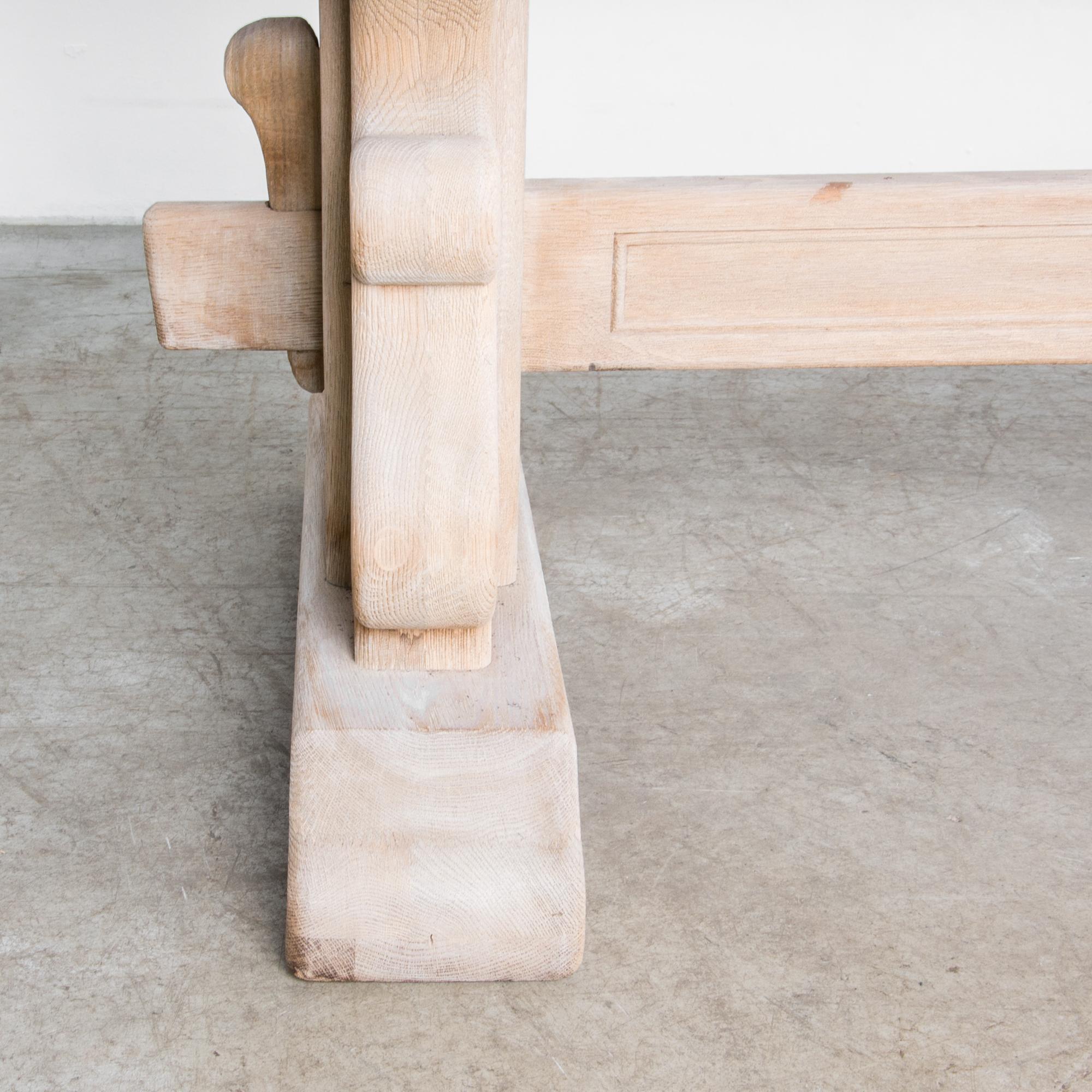 1950s Belgian Bleached Oak Trestle Table 2