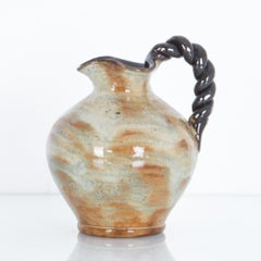 1950s Belgian Bouffioulx Orange and Blue Textured Pitcher