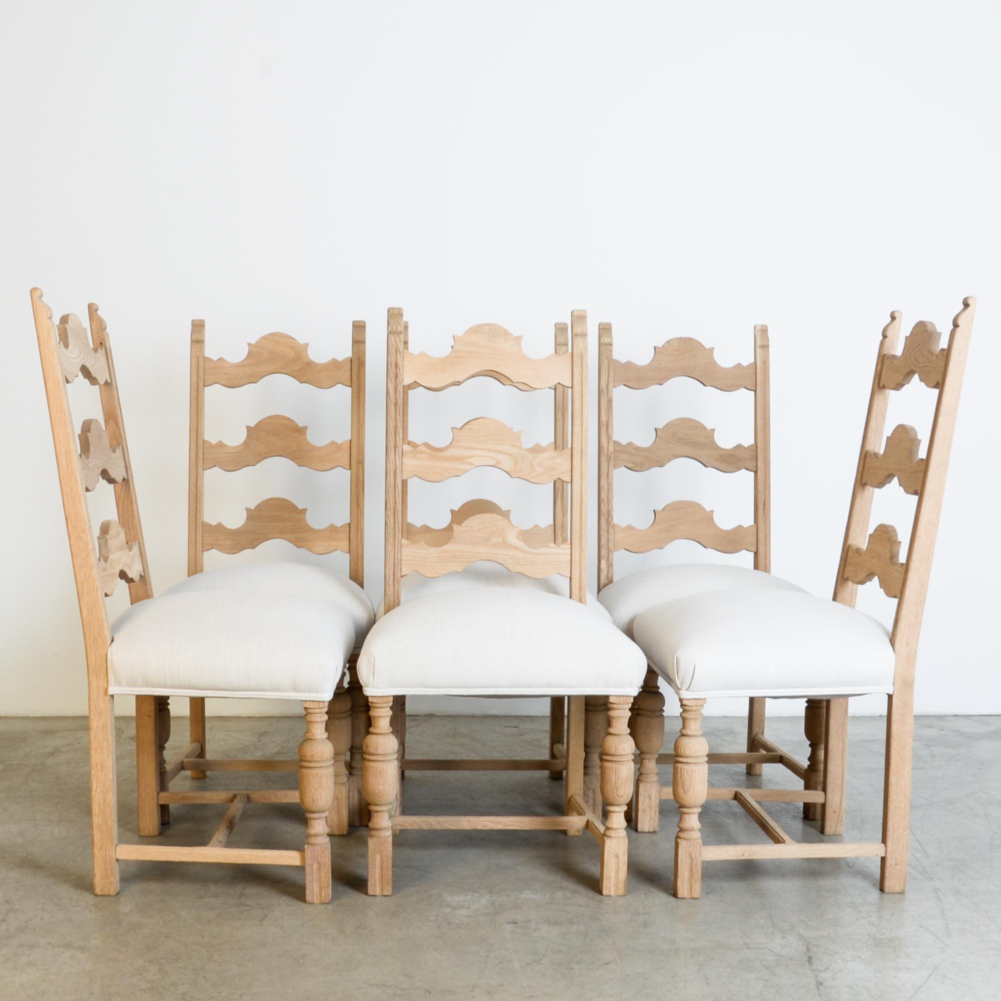 Mid-20th Century 1950s Belgian Farmhouse Dining Chairs, Set of Six
