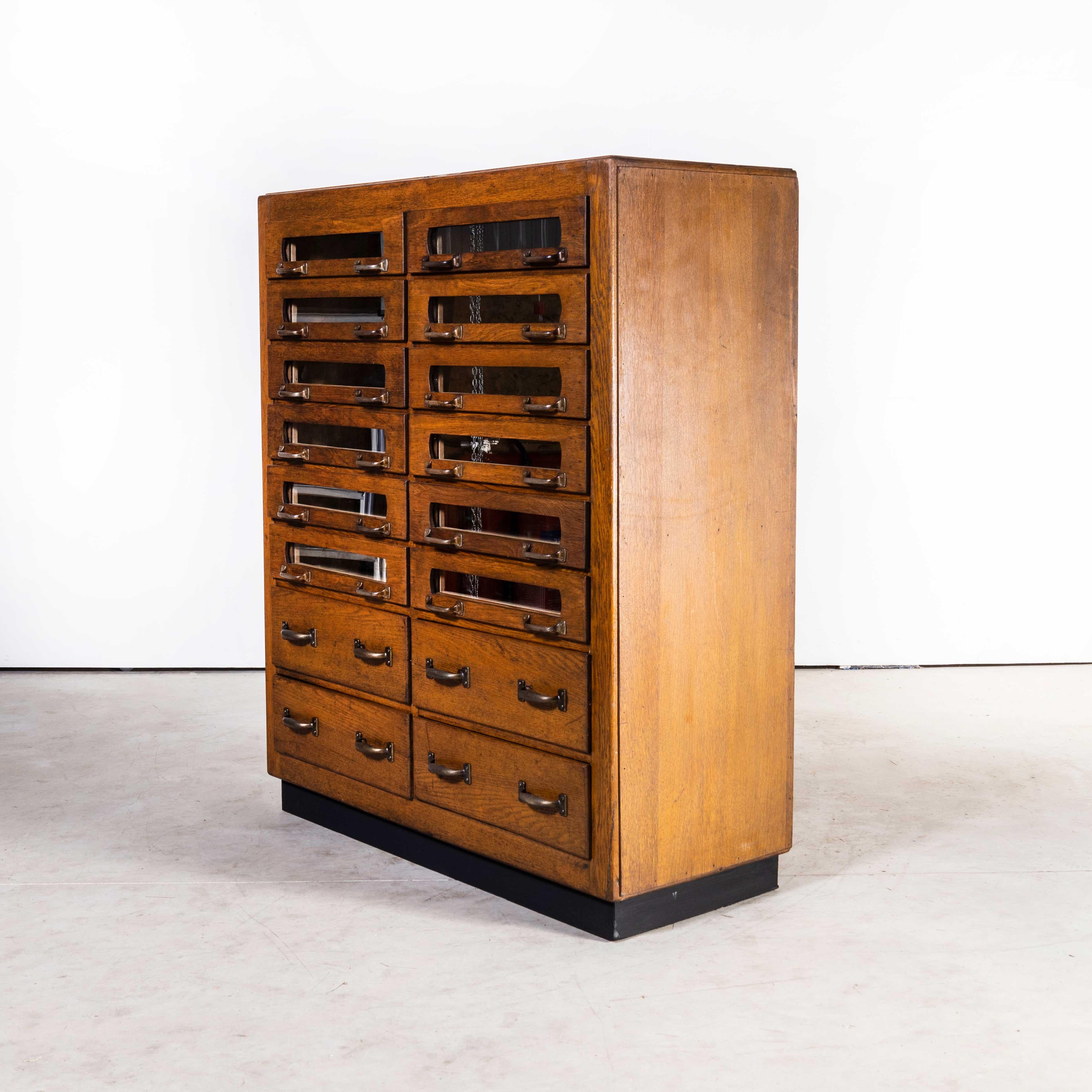 Oak 1950's Belgian Haberdashery Cabinet, Sixteen Drawers