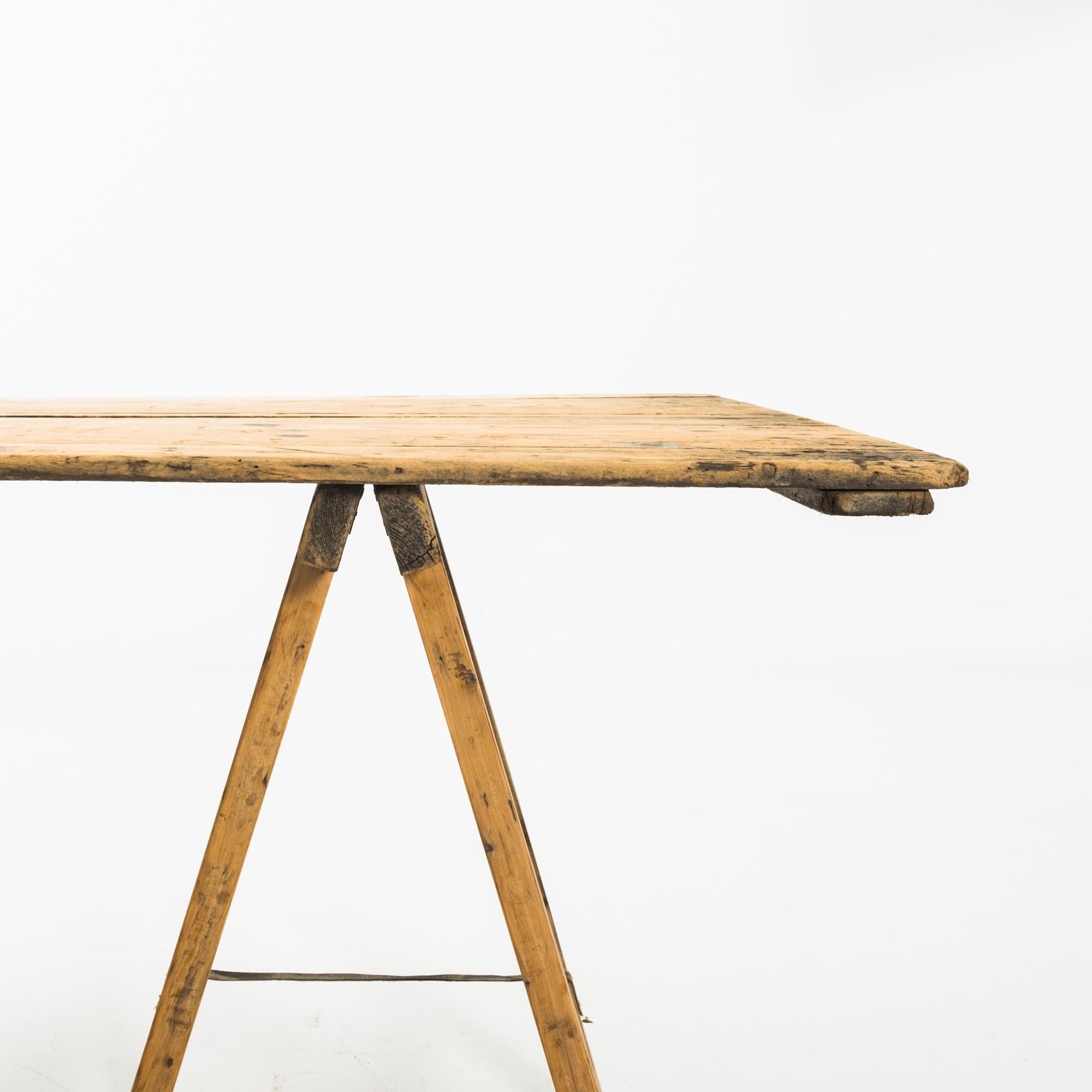 Rustic 1950s Belgian Industrial Sawhorse Table