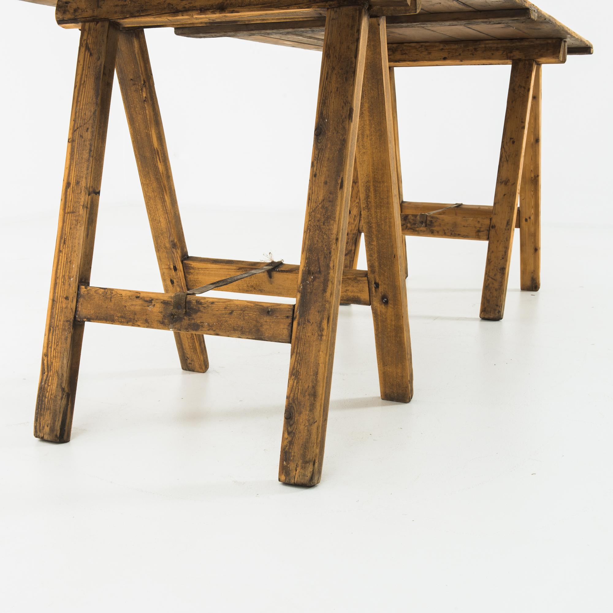 Mid-20th Century 1950s Belgian Industrial Sawhorse Table