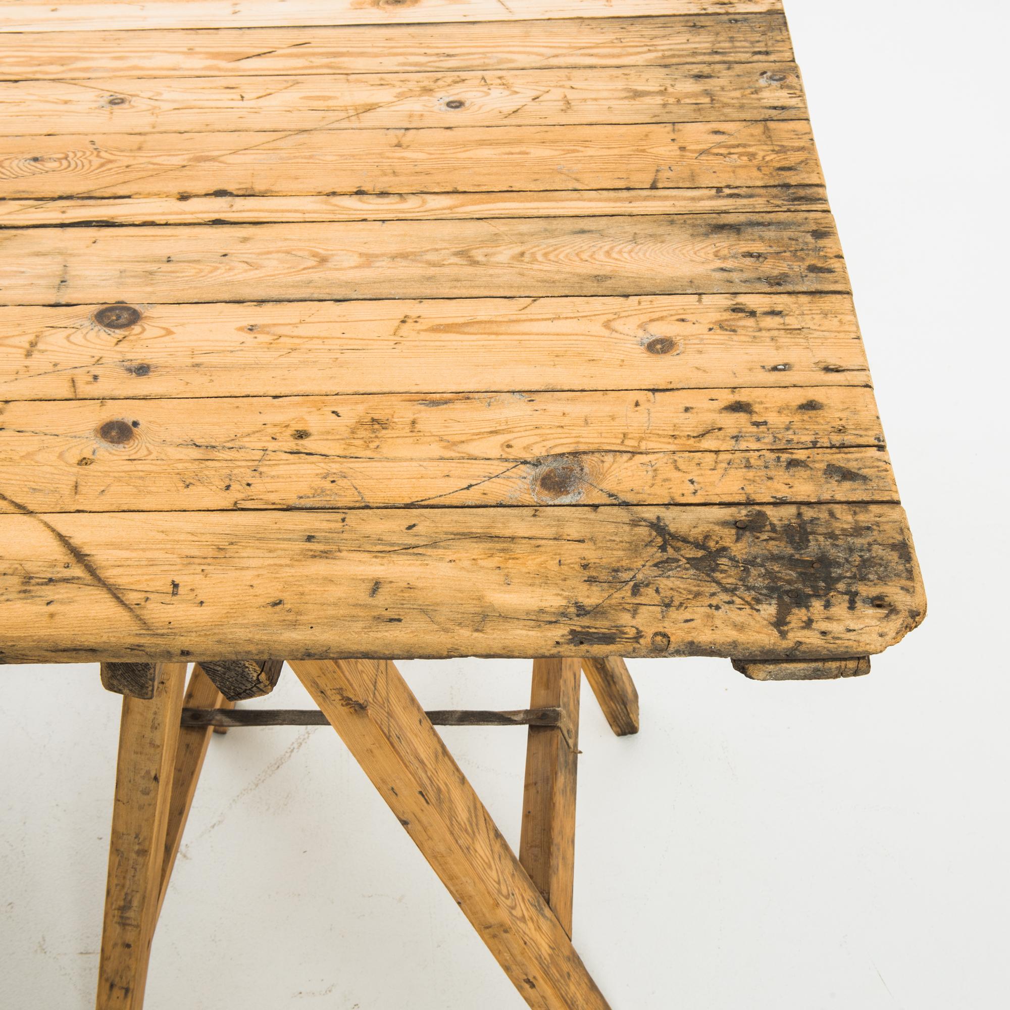 Wood 1950s Belgian Industrial Sawhorse Table