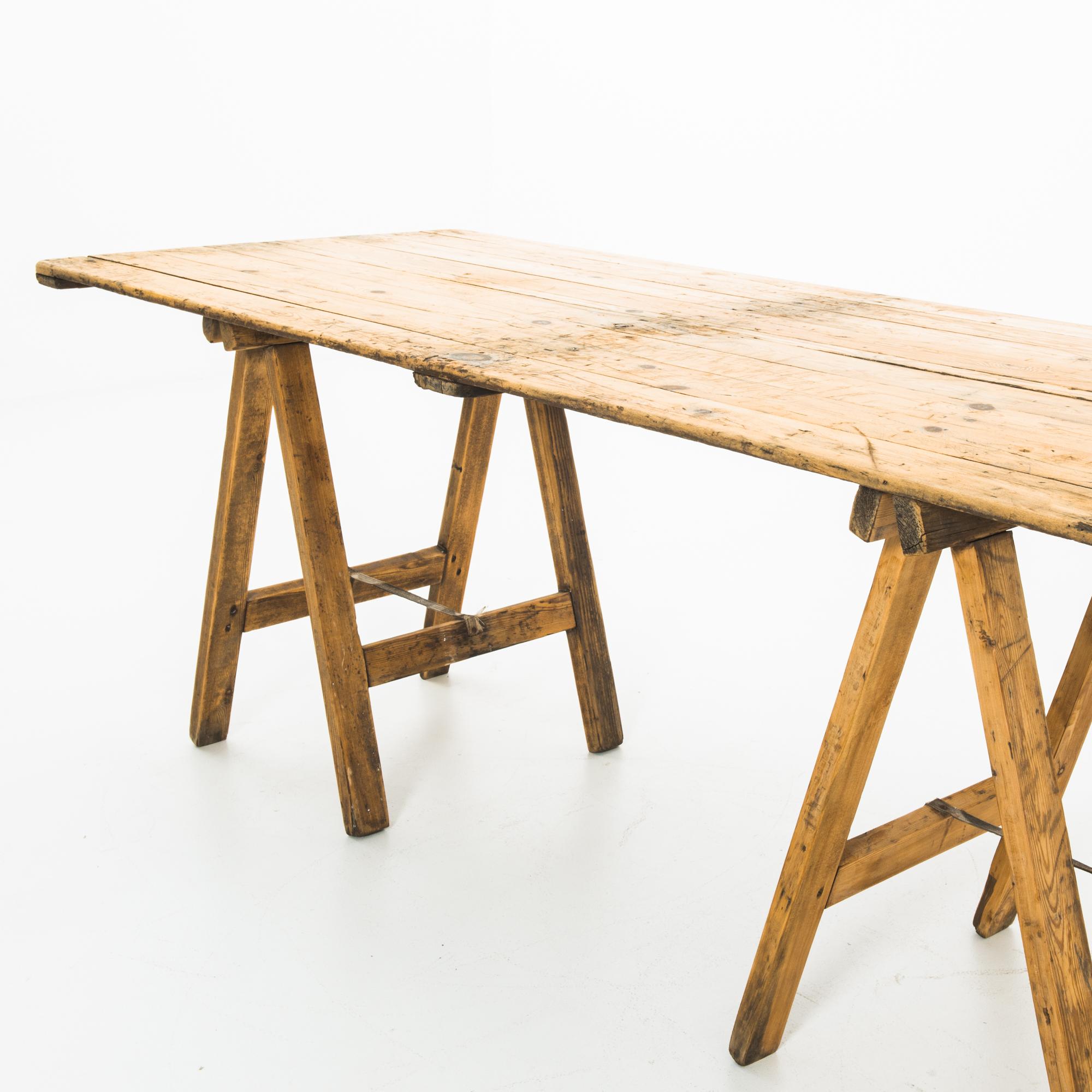 1950s Belgian Industrial Sawhorse Table 1