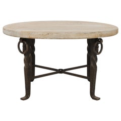1950s Belgian Iron Table with Wooden Top