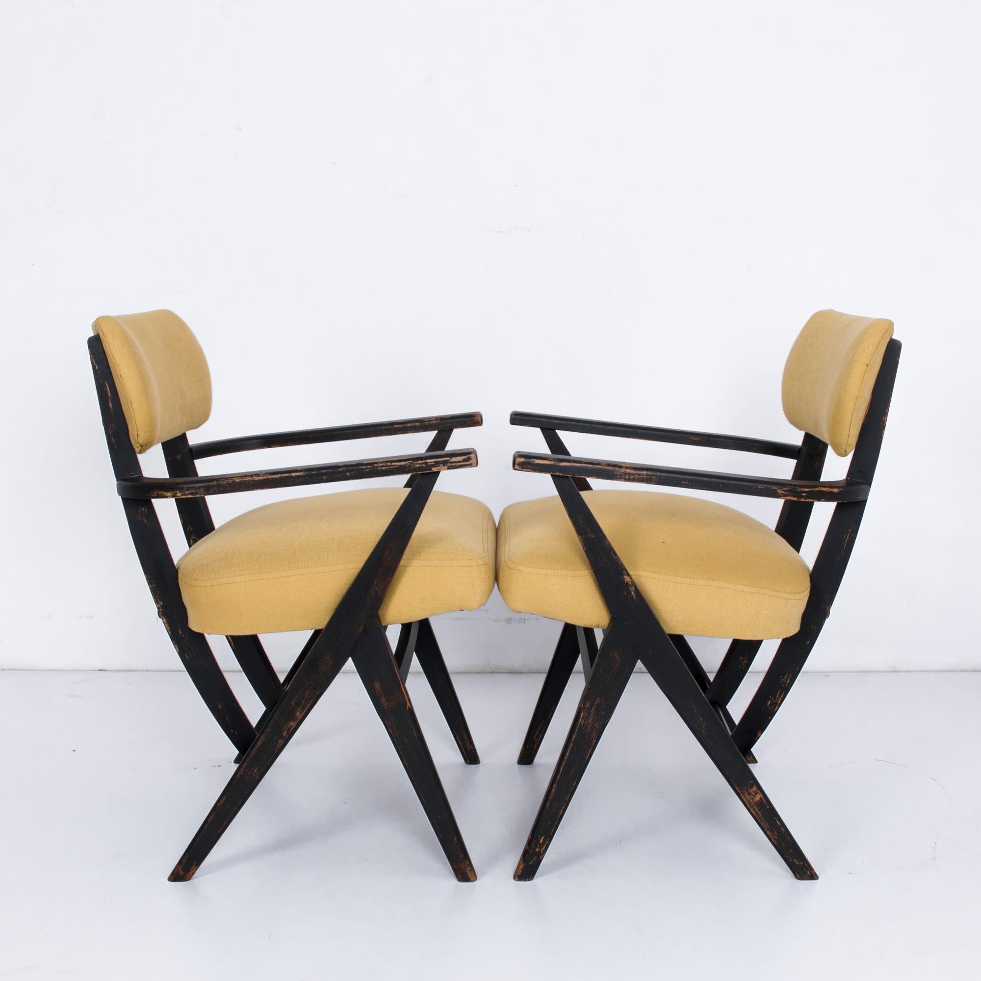 Fabric 1950s Belgian Modern Armchairs, a Pair