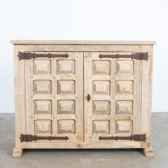 1950s Belgian Oak and Iron Coffered Cabinet