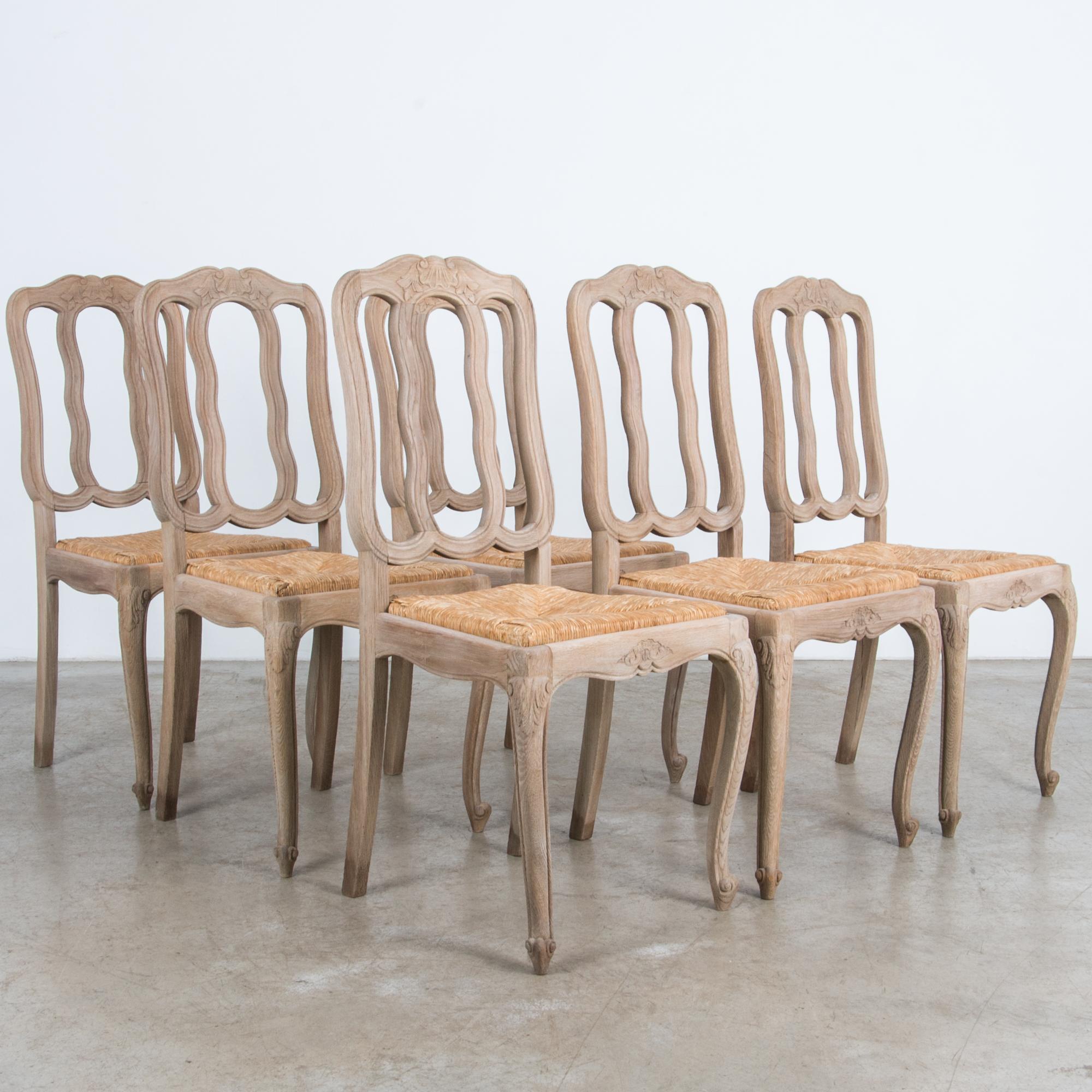 French Provincial 1950s Belgian Oak Dining Chairs, Set of Six
