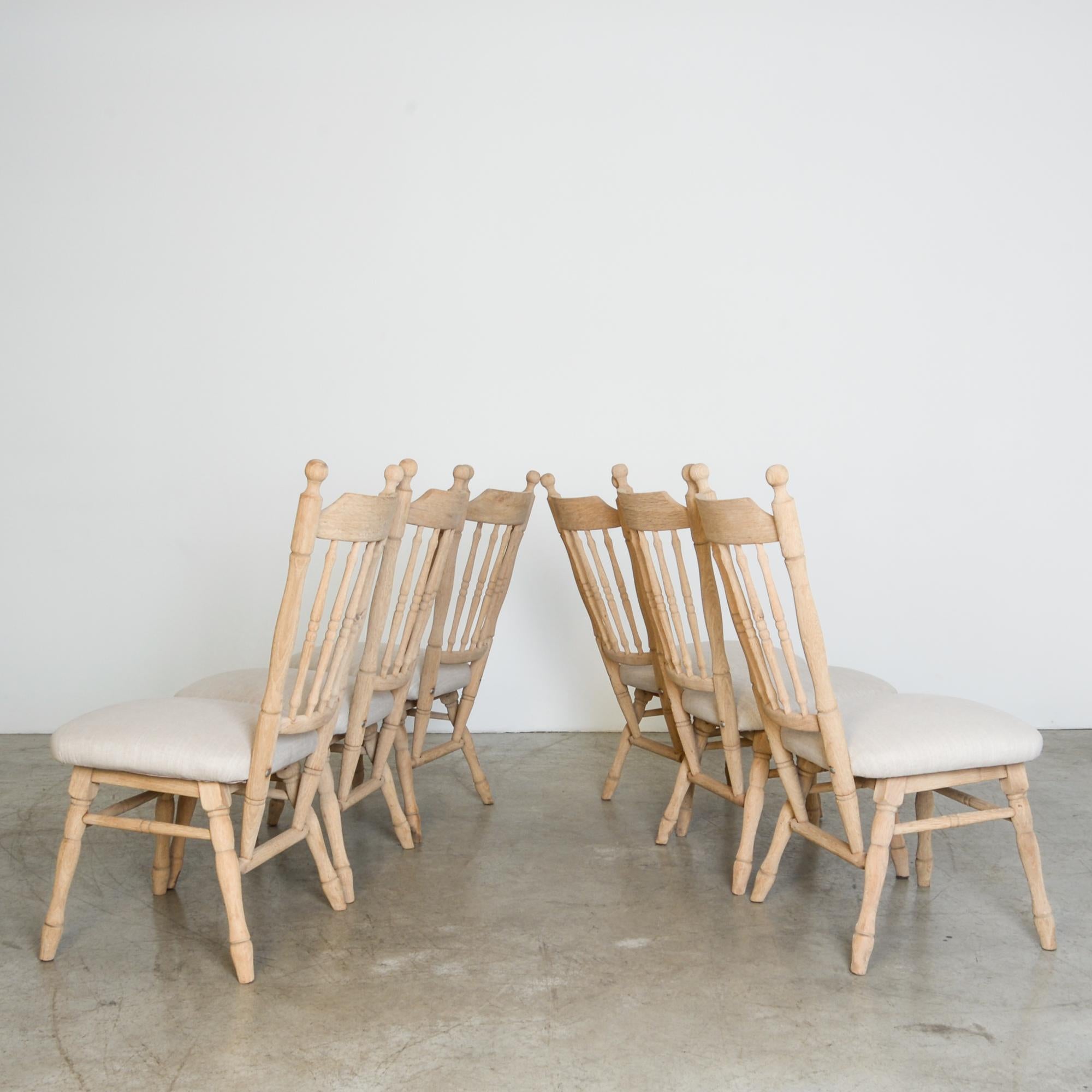 Bleached 1950s Belgian Oak Dining Chairs, Set of Six