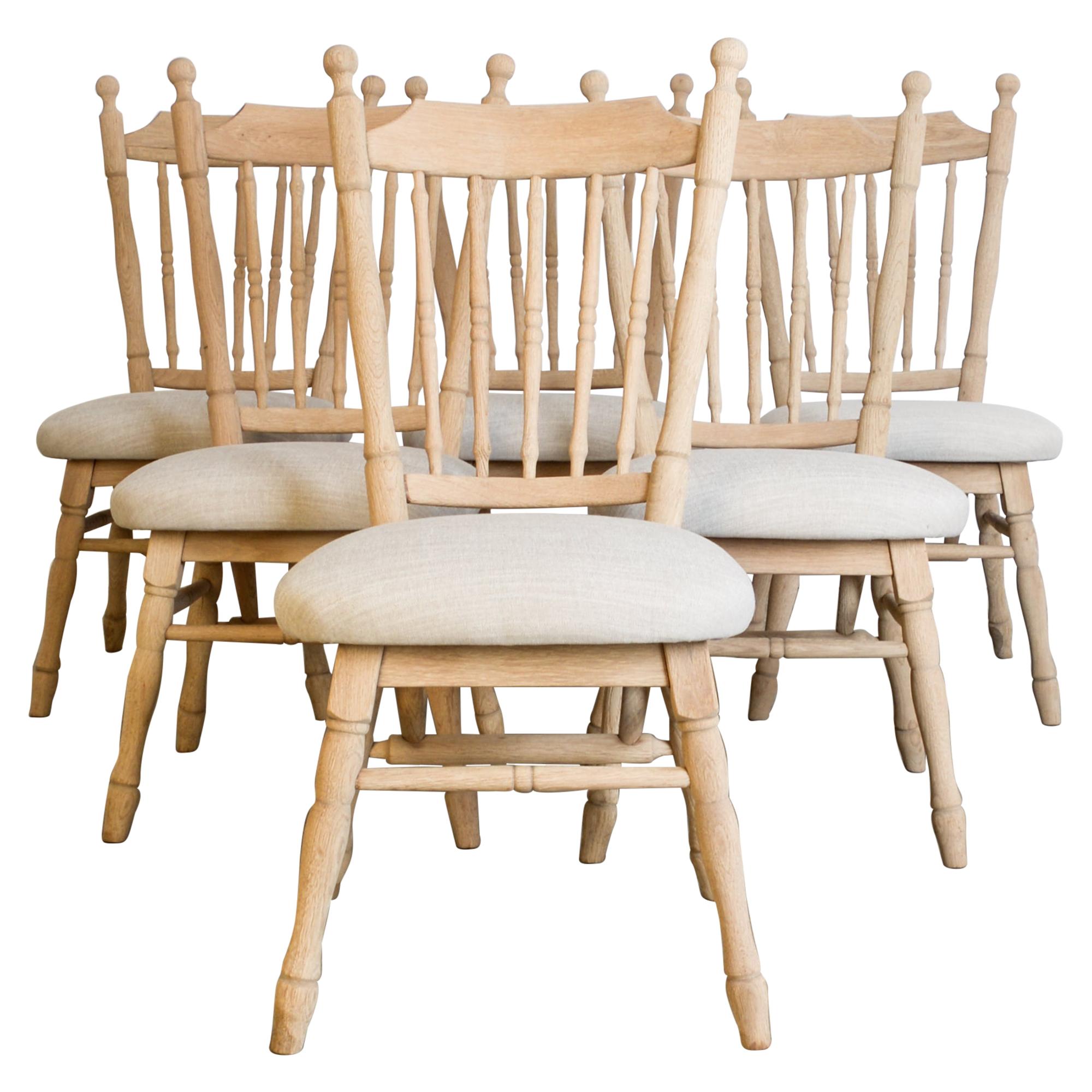 1950s Belgian Oak Dining Chairs, Set of Six