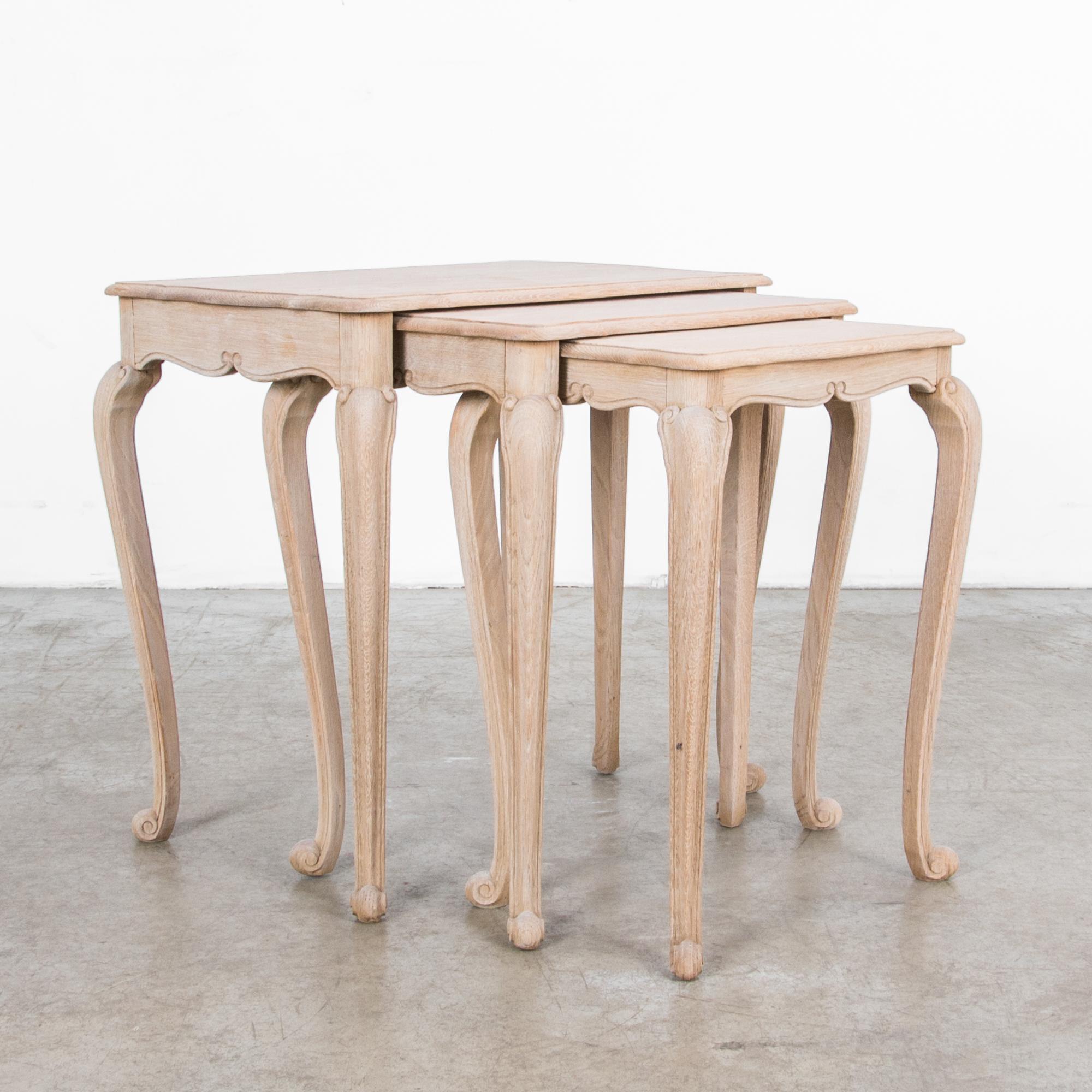 1950s Belgian Oak Nesting Tables In Good Condition In High Point, NC