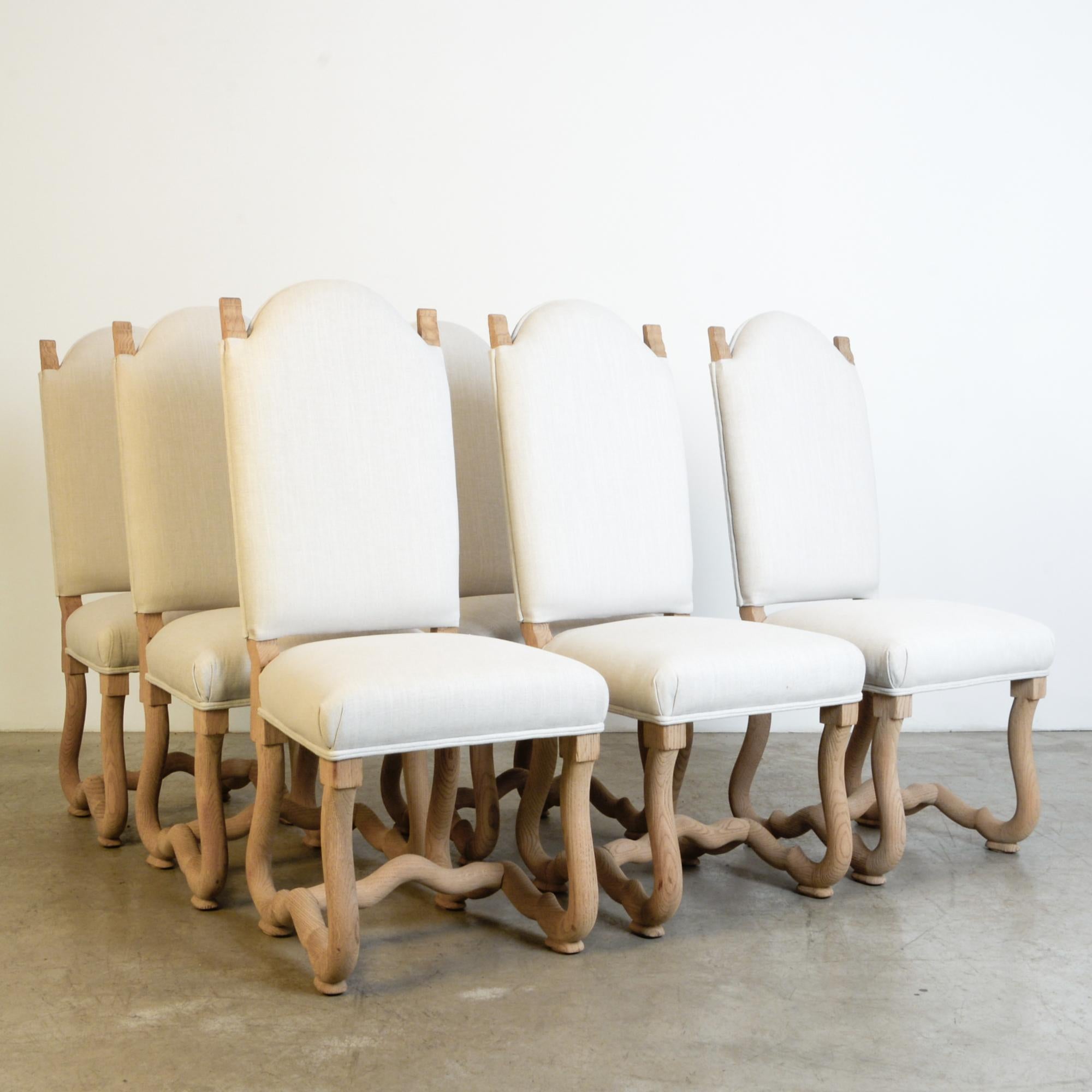 French Provincial 1950s Belgian Os De Mouton Upholstered Dining Chairs, Set of Six