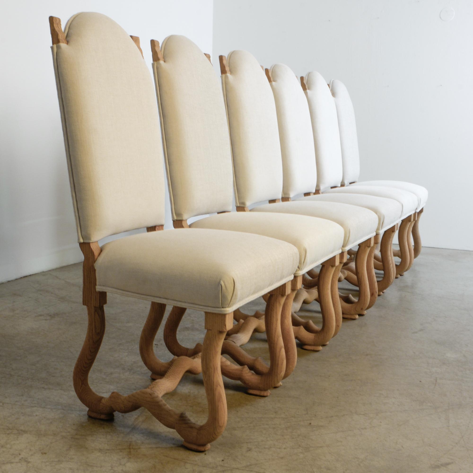 1950s Belgian Os De Mouton Upholstered Dining Chairs, Set of Six In Good Condition In High Point, NC