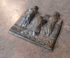 Relief belge des années 1950 en plomb patiné avec scène religieuse