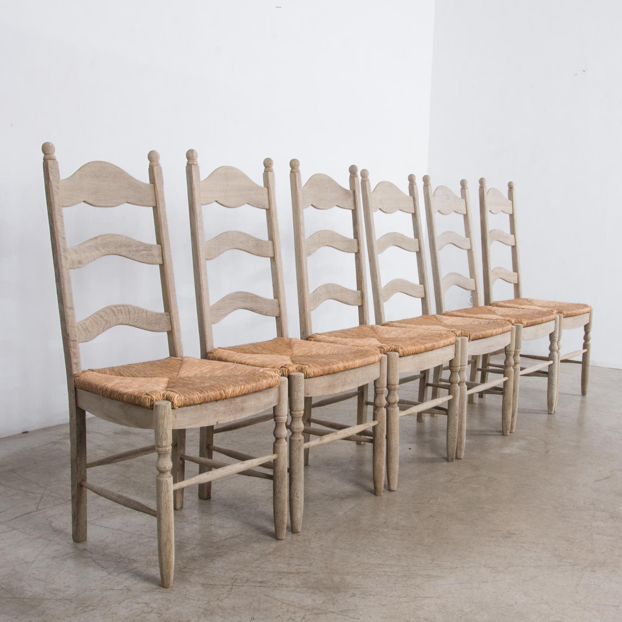 1950s Belgian Rustic Oak Dining Chairs, Set of Six In Good Condition In High Point, NC