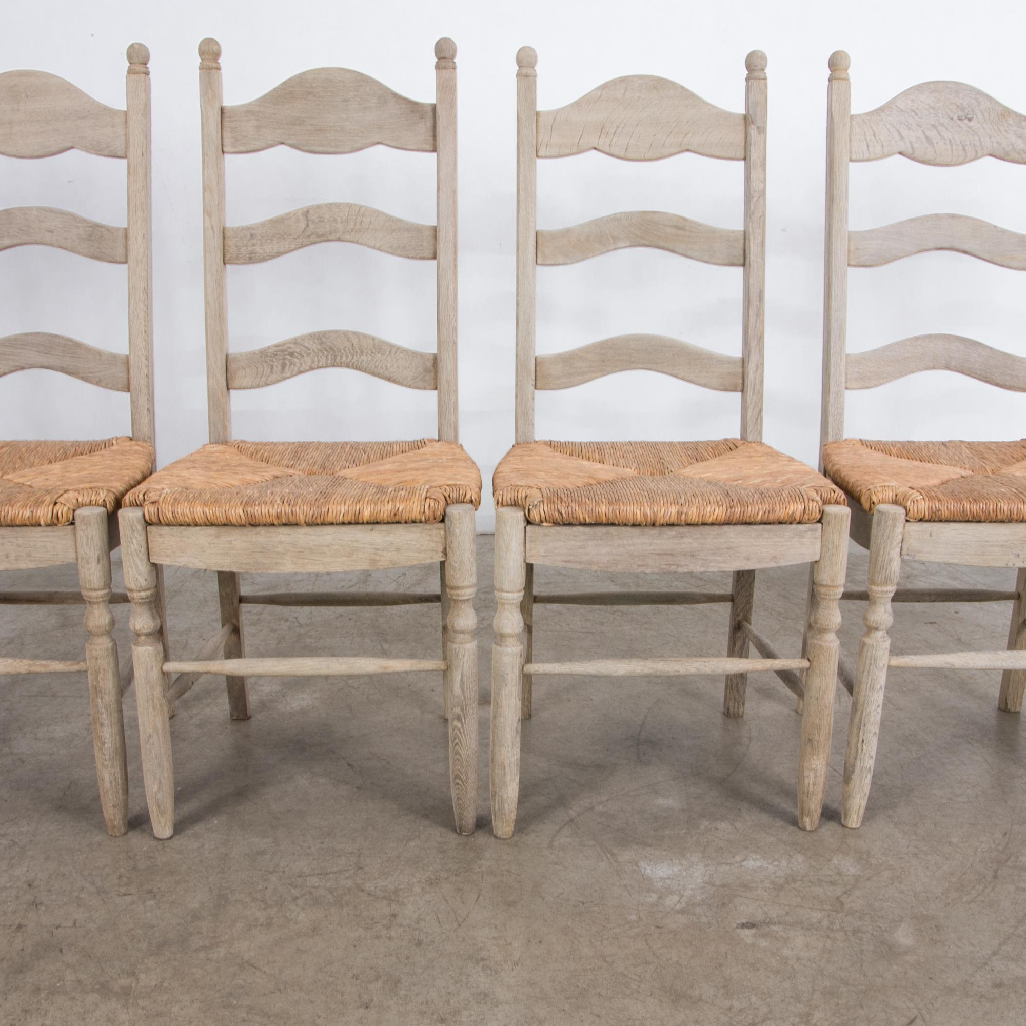 1950s Belgian Rustic Oak Dining Chairs, Set of Six 1