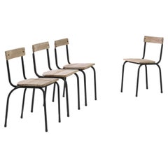 1950s Belgian Tubular Steel and Oak Chairs, Set of Four