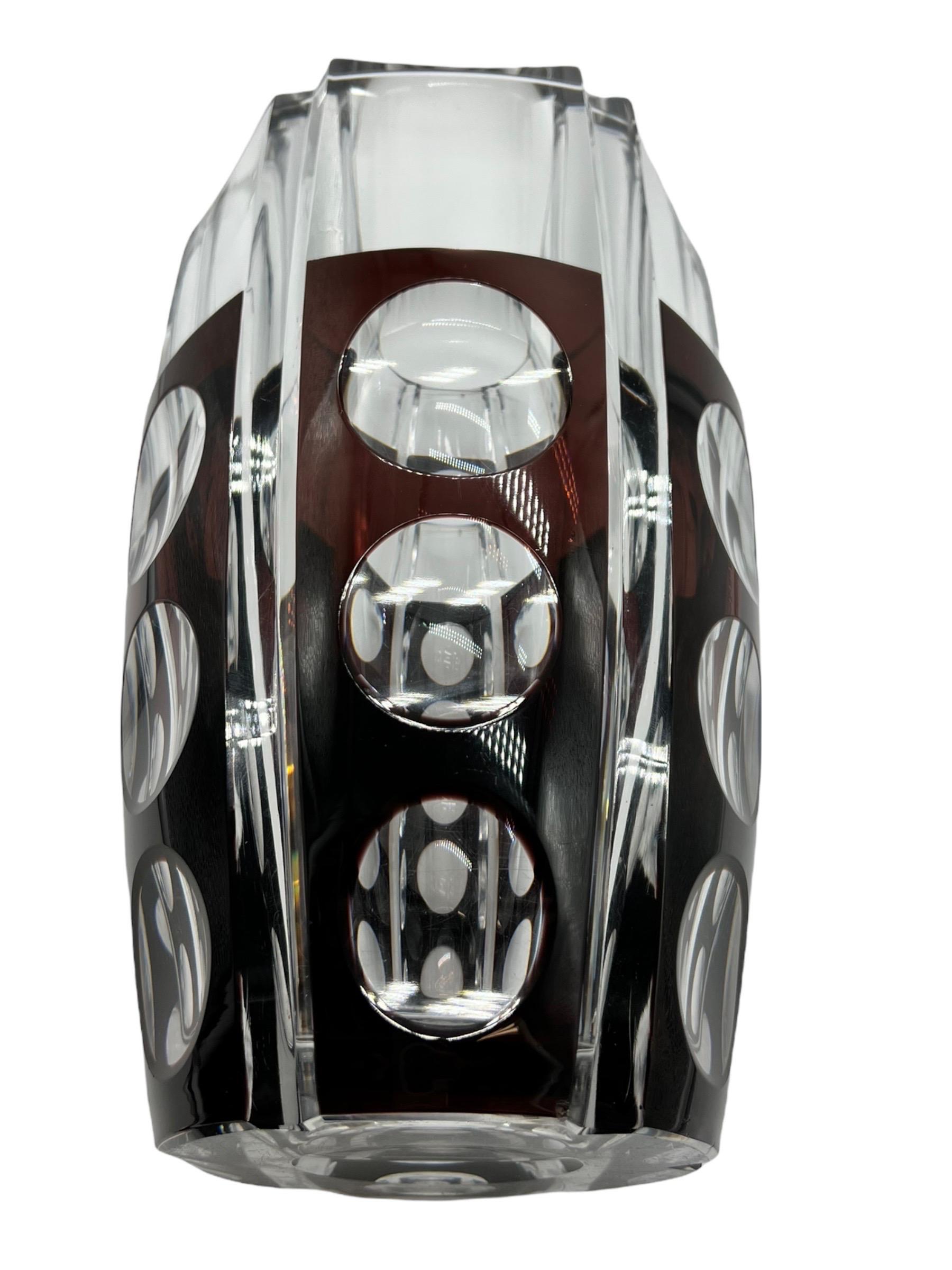 Mid-Century Modern 1950s Belgian Vase Val Saint Lambert Crystal Vase Designed by Joseph Simon