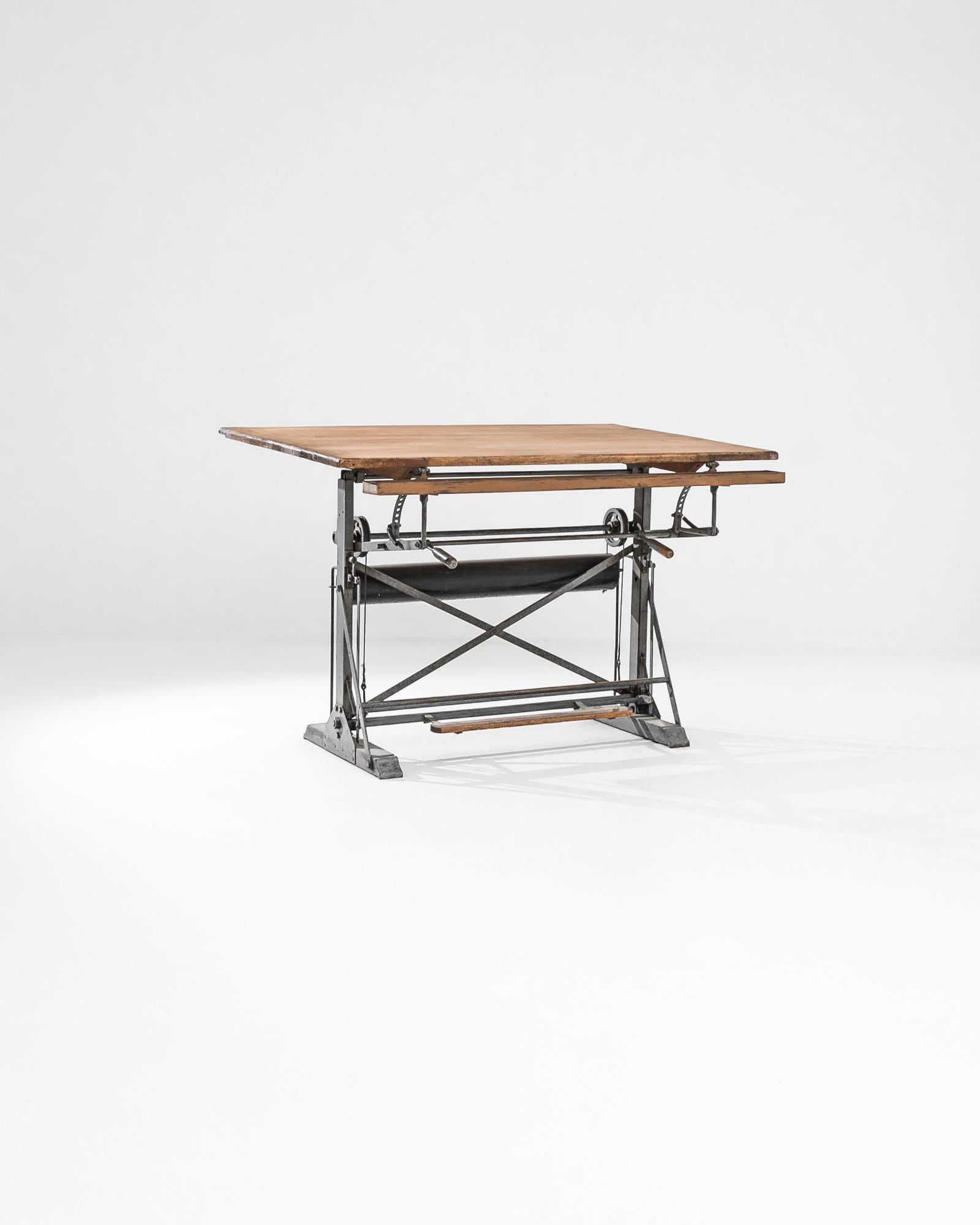 1950s Belgian Wooden and Metal Drawing Table 3