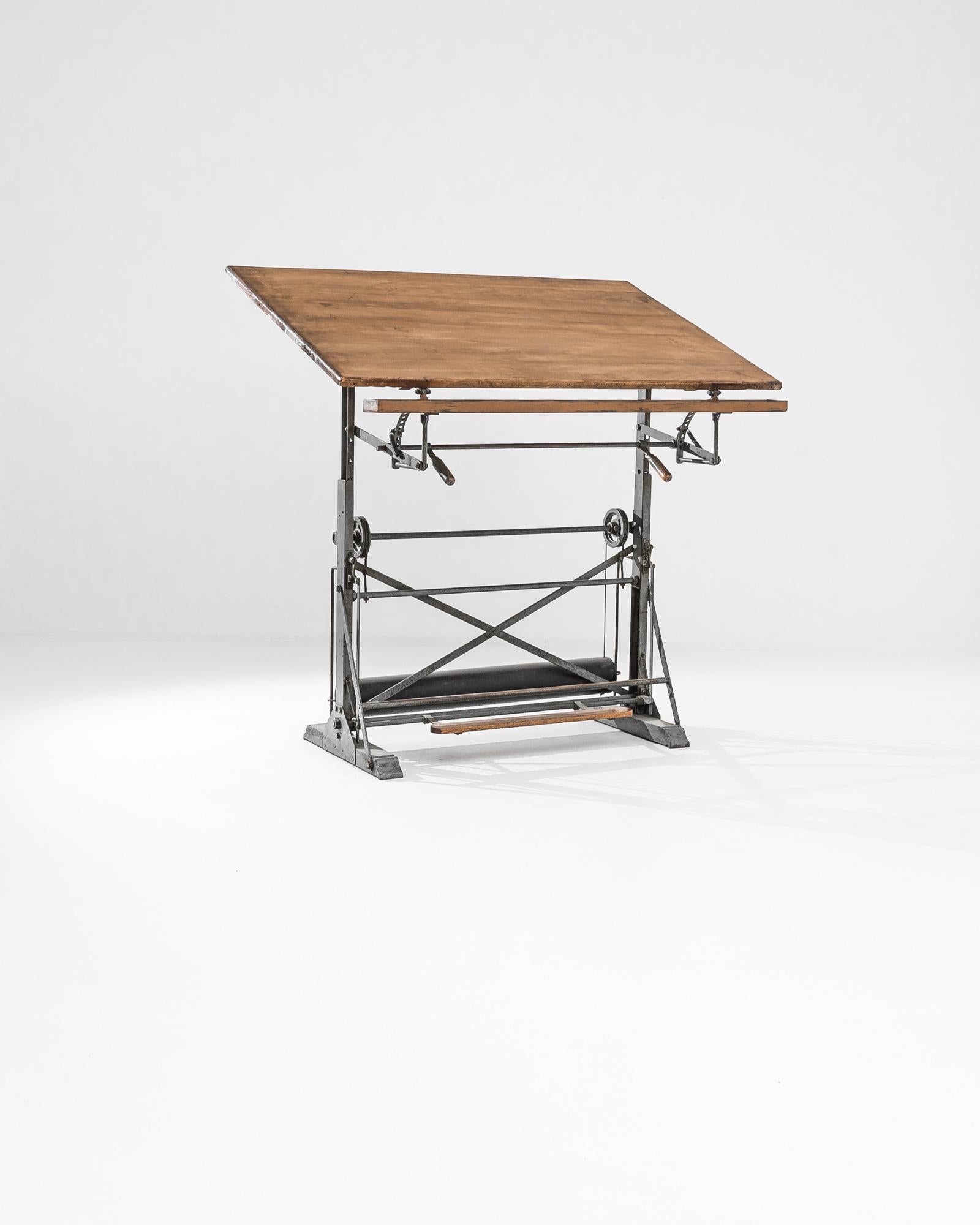 1950s Belgian Wooden and Metal Drawing Table 4